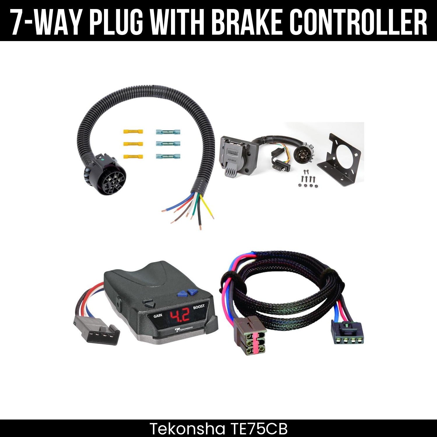 Trailer Wiring 7-Way Plug w/ Bracket , Tekonsha Brake EVN Control