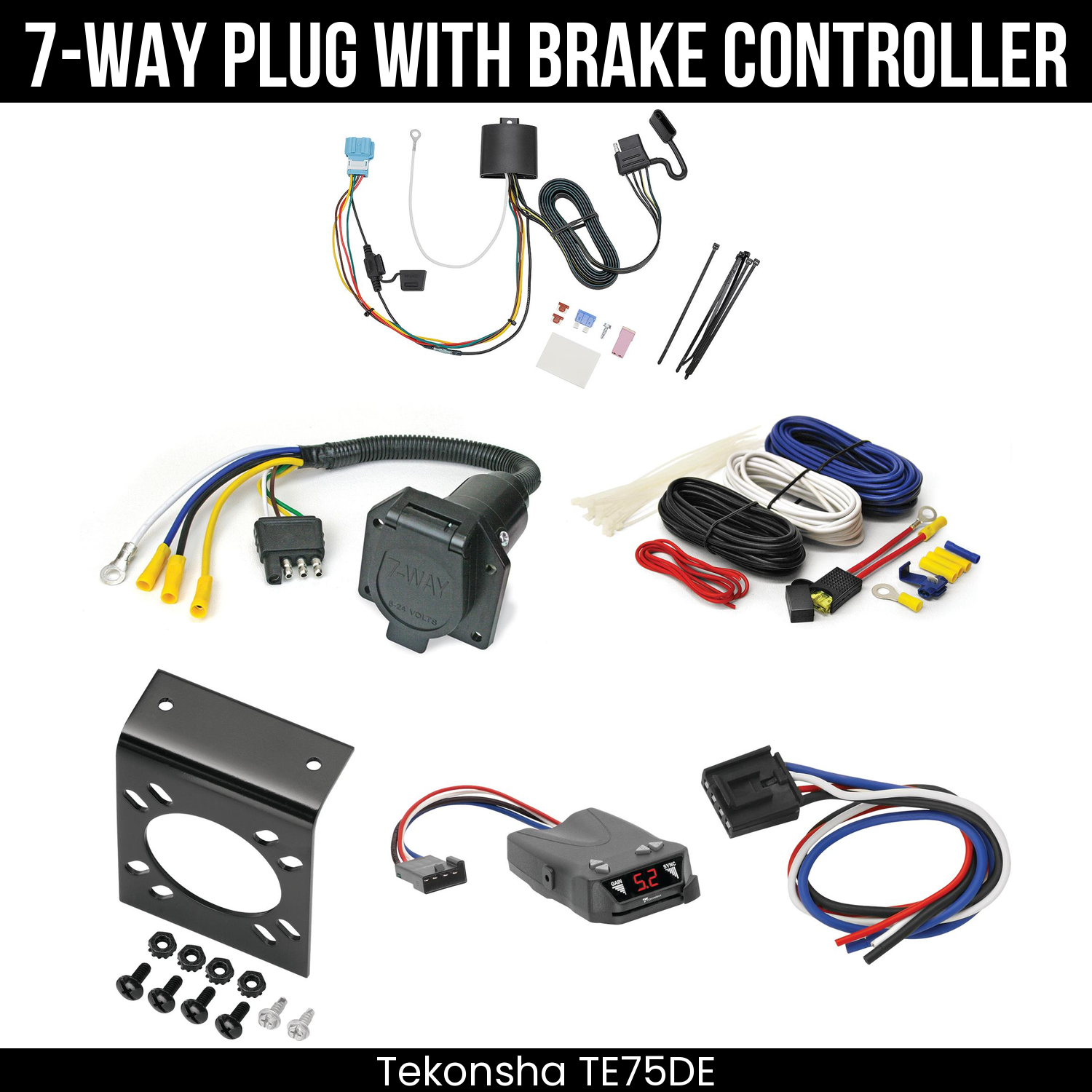 Trailer Wiring 7-Way Economy Plug w/ Bracket , Tekonsha Brakeman IV Brake Control