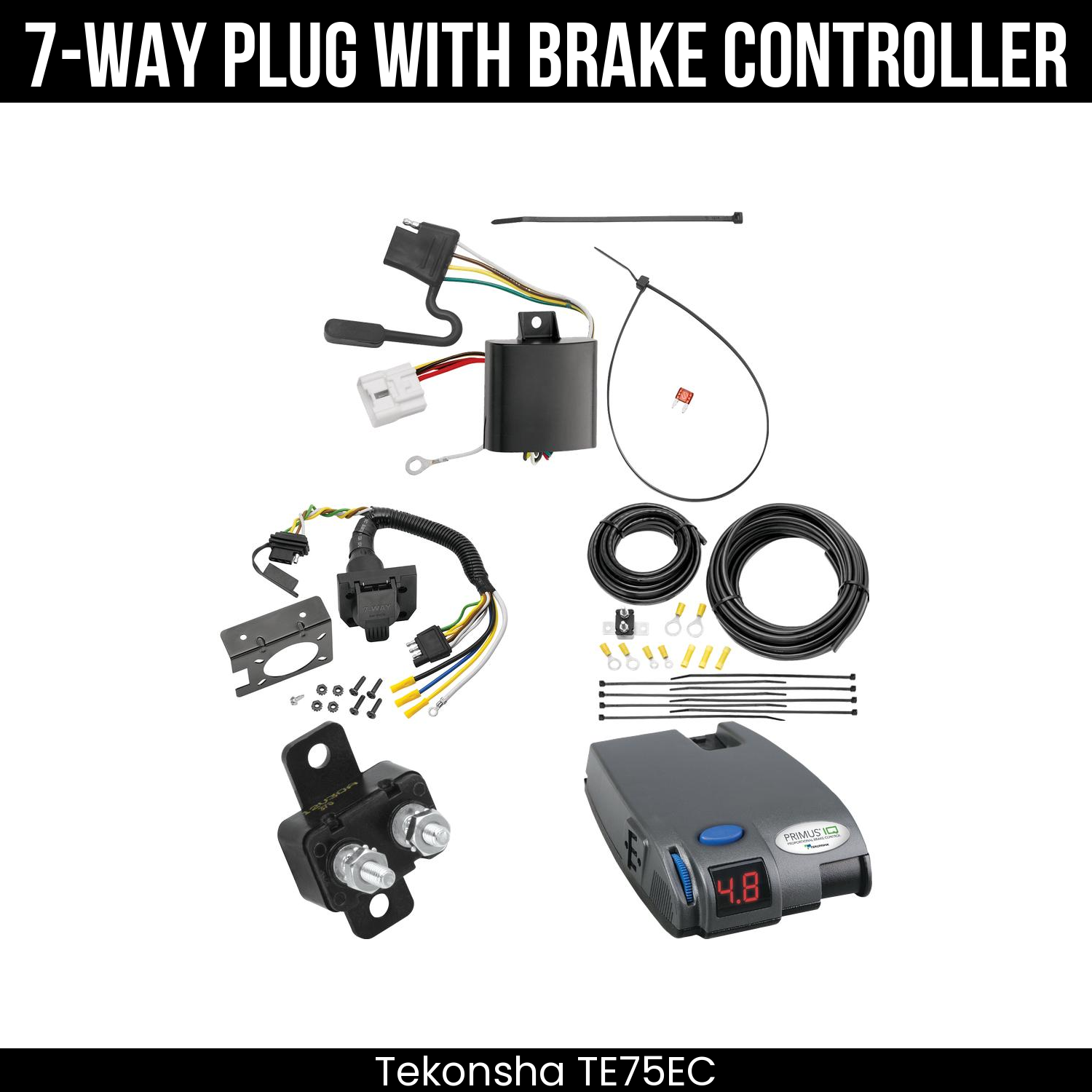 Trailer Wiring 7-Way Plug w/ Bracket , Tekonsha Primus IQ Brake Control