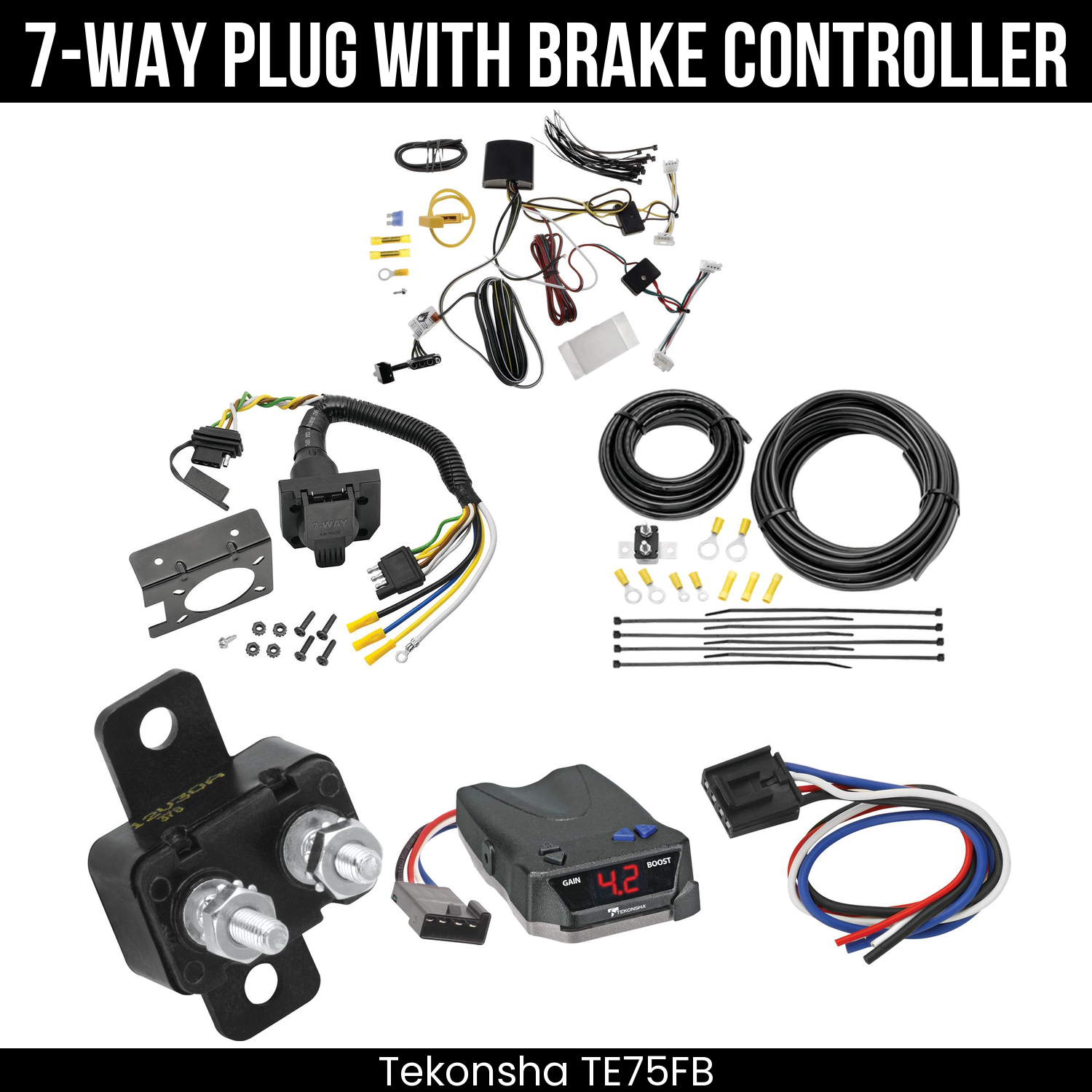 Trailer Wiring 7-Way Plug w/ Bracket , Tekonsha Brake EVN Control