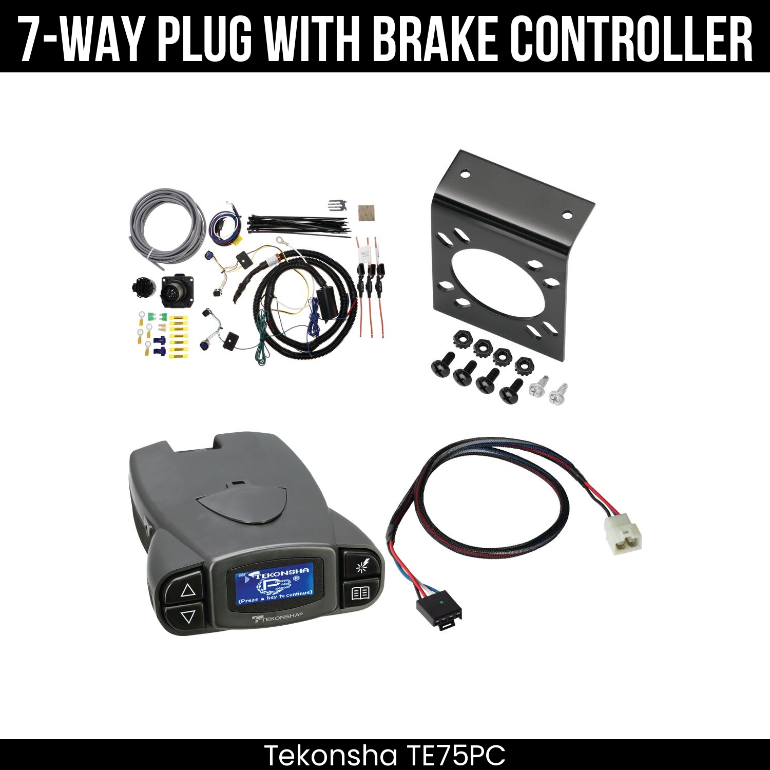 Trailer Wiring 7-Way Plug w/ Bracket , Tekonsha Prodigy P3 Brake Control
