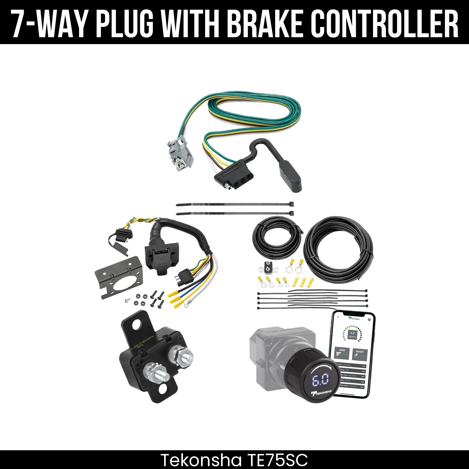 Trailer Wiring 7-Way Plug w/ Bracket , Tekonsha Prodigy iD Smart Brake Control