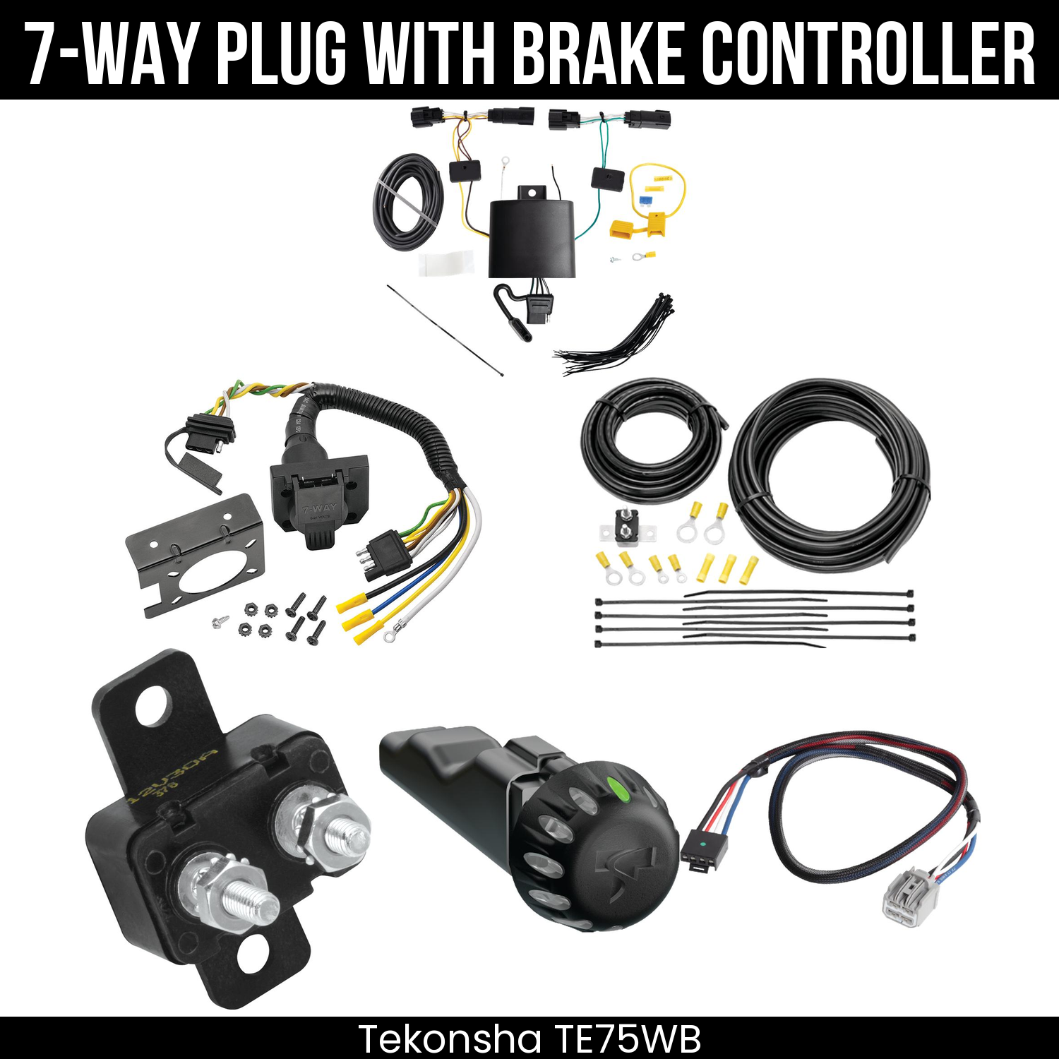 Trailer Wiring 7-Way Plug w/ Bracket , Tekonsha Voyager iD Smart Brake Control