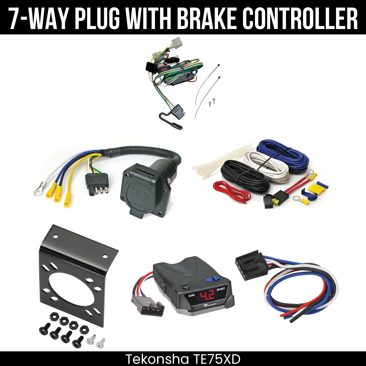 Trailer Wiring 7-Way Economy Plug w/ Bracket , Tekonsha Brake EVN Control