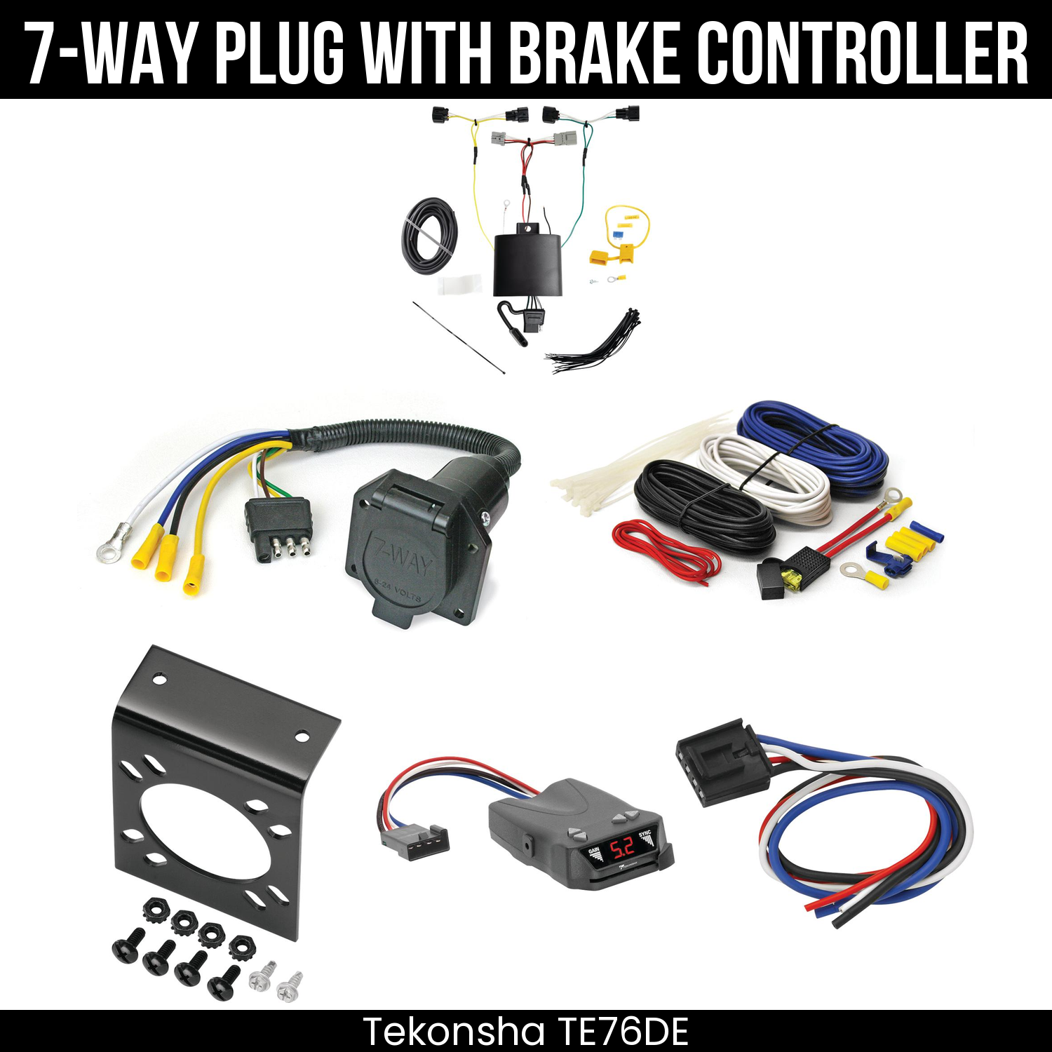 Trailer Wiring 7-Way Economy Plug w/ Bracket , Tekonsha Brakeman IV Brake Control