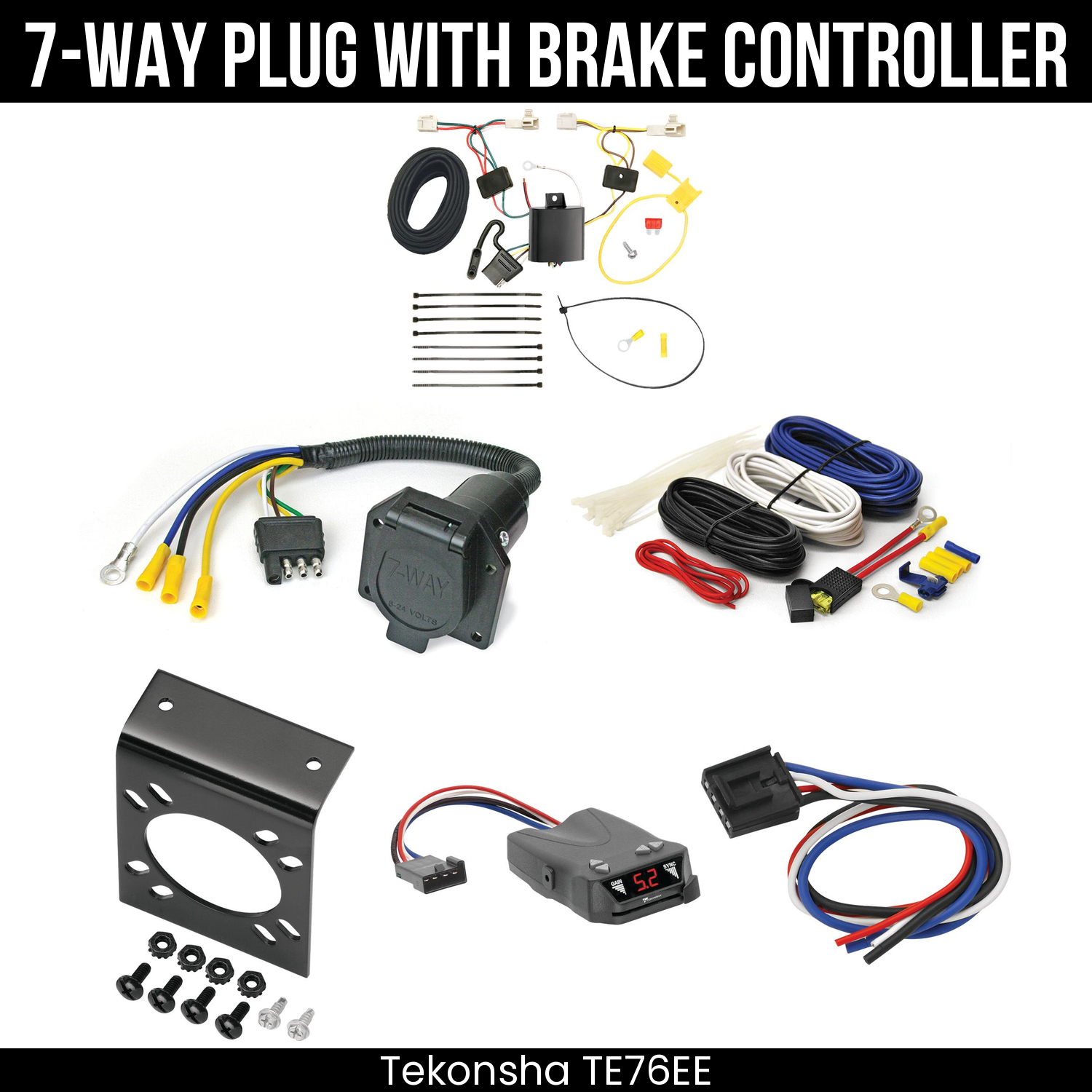 Trailer Wiring 7-Way Economy Plug w/ Bracket , Tekonsha Brakeman IV Brake Control