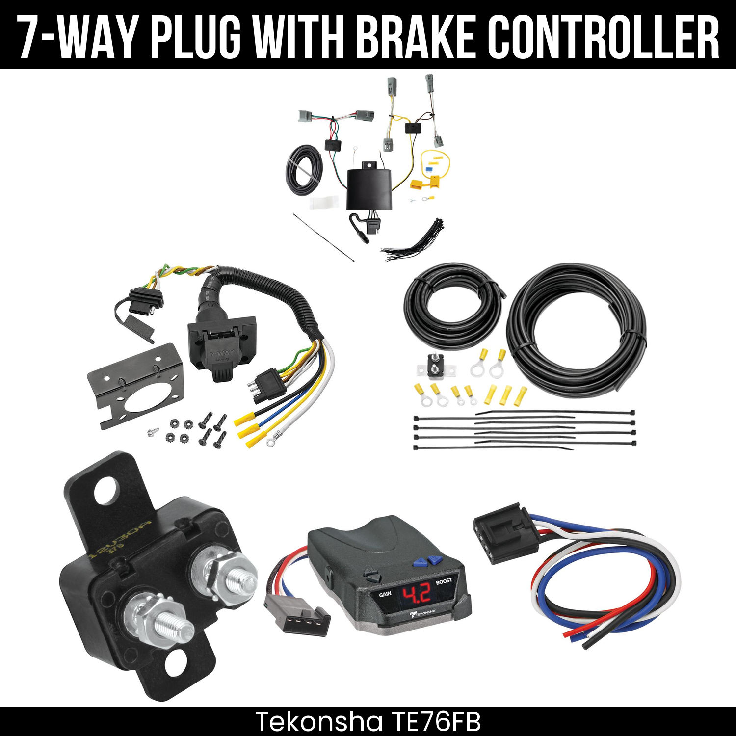 Trailer Wiring 7-Way Plug w/ Bracket , Tekonsha Brake EVN Control