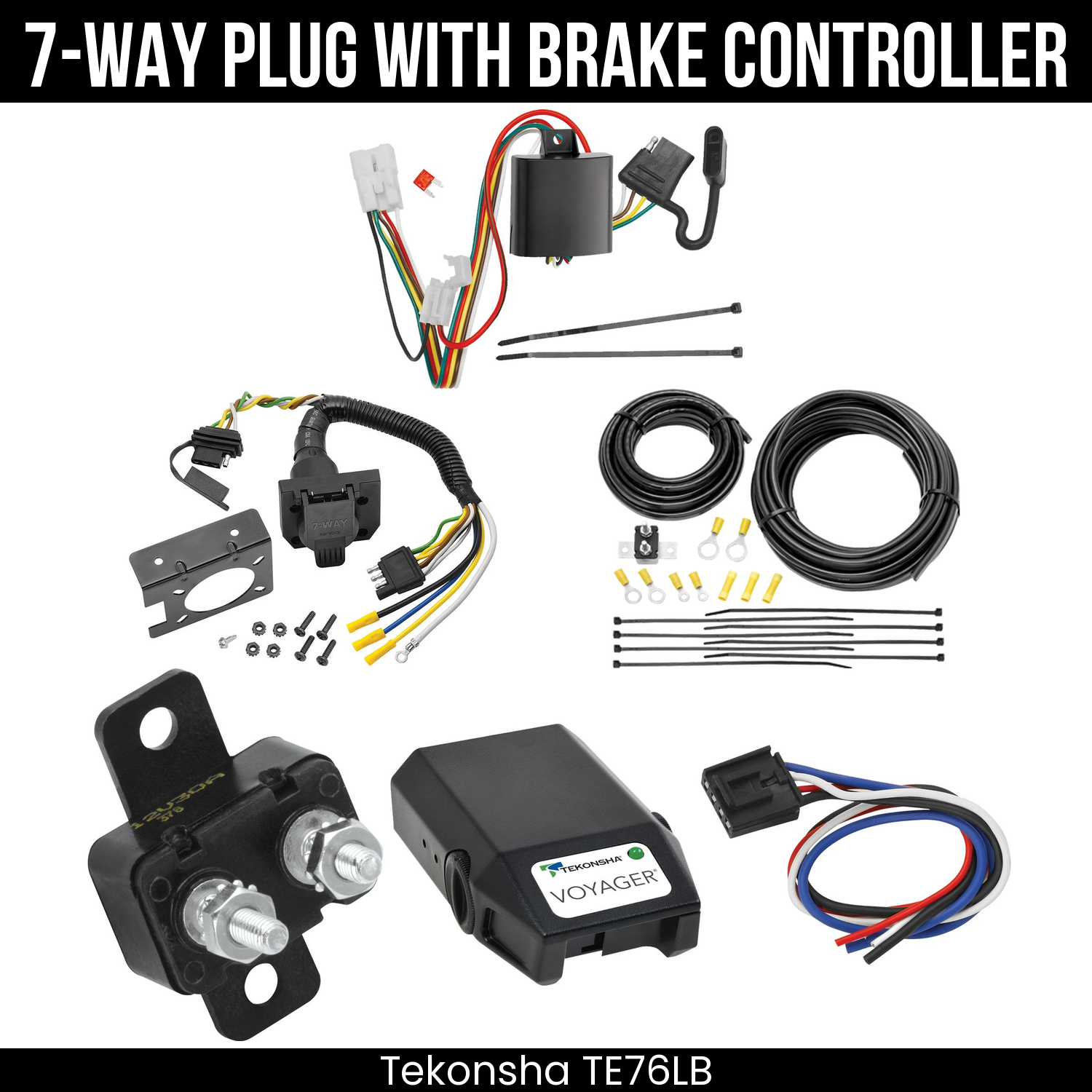 Trailer Wiring 7-Way Plug w/ Bracket , Tekonsha Voyager Brake Control