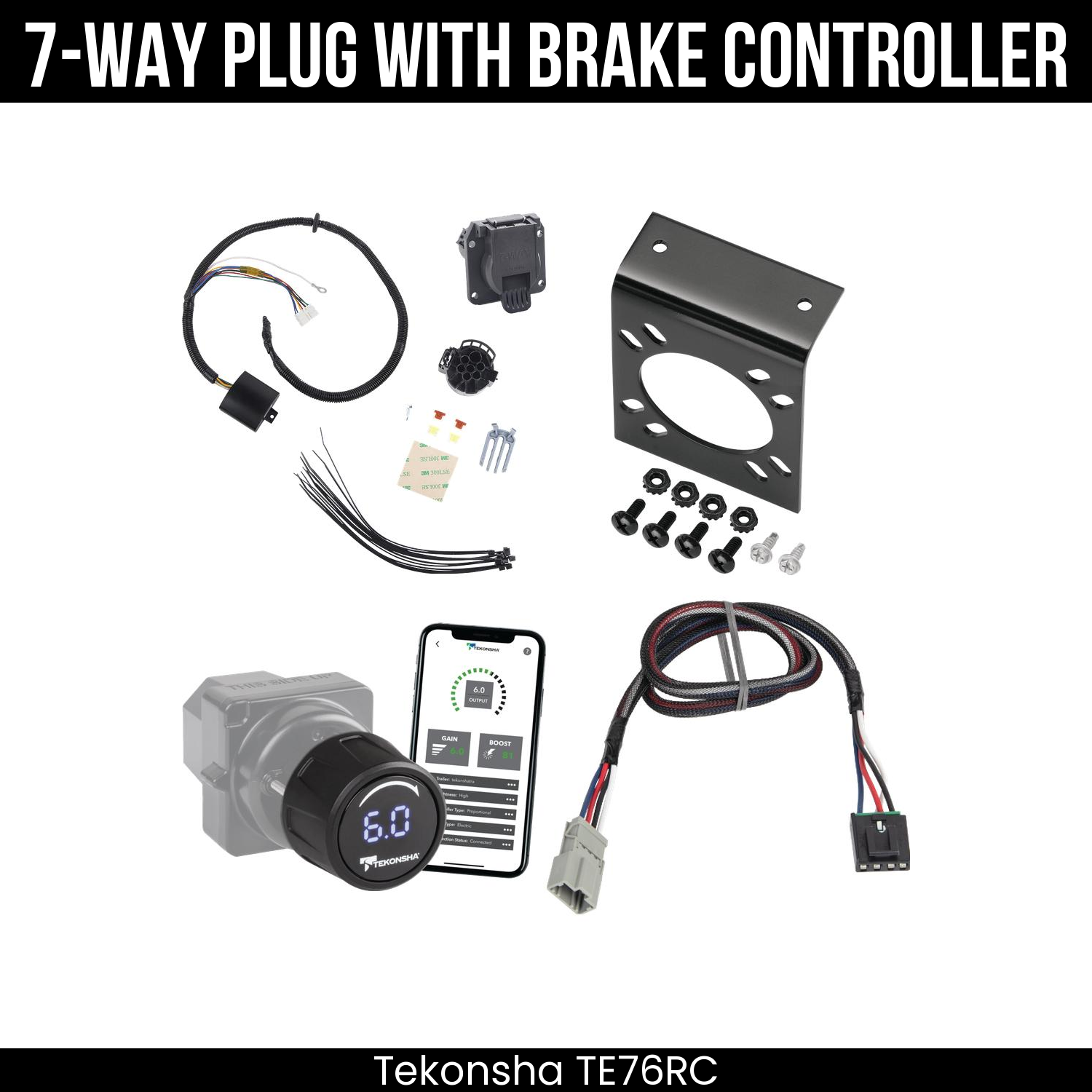 Trailer Wiring 7-Way Plug w/ Bracket , Tekonsha Prodigy iD Smart Brake Control