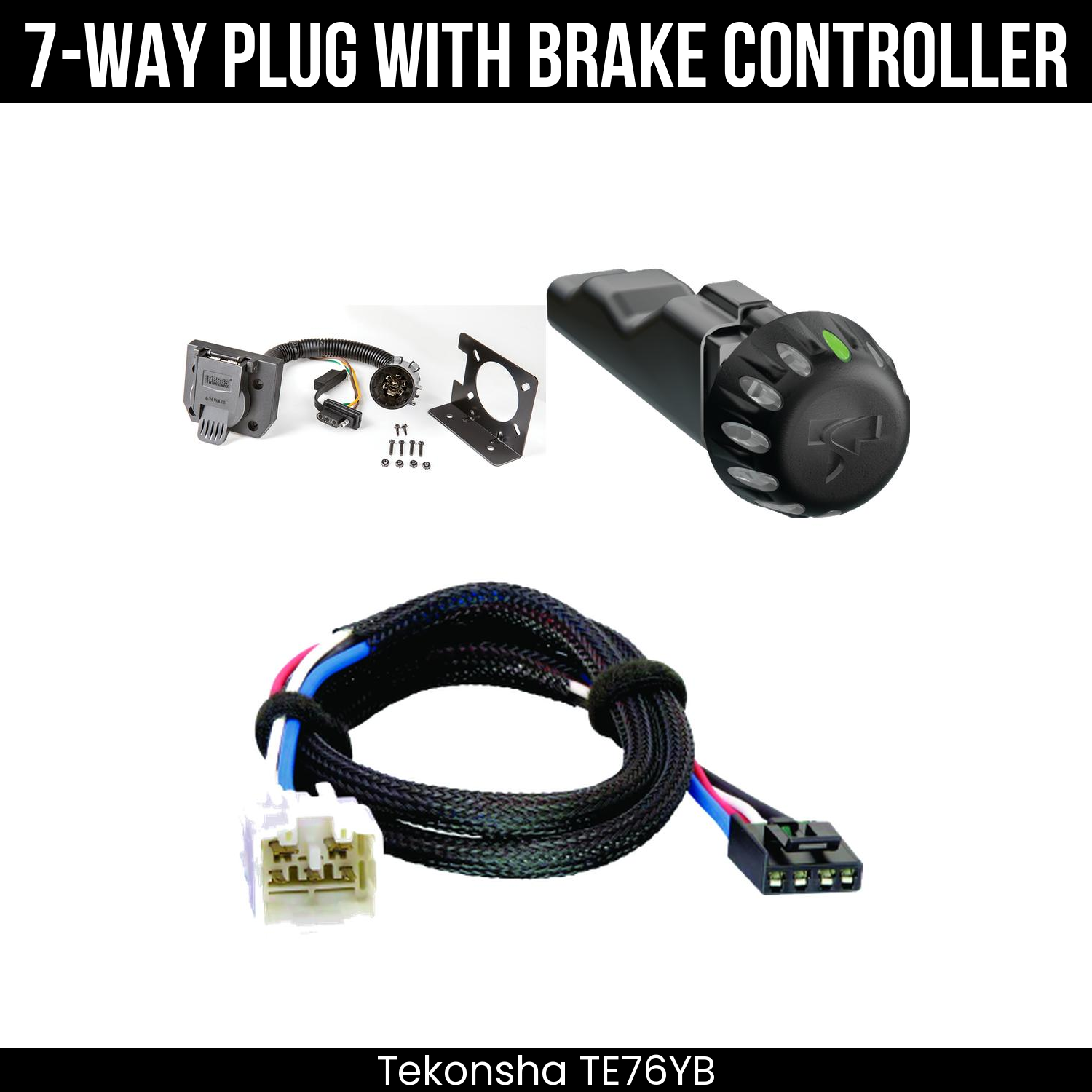 Trailer Wiring 7-Way Plug w/ Bracket , Tekonsha Voyager iD Smart Brake Control