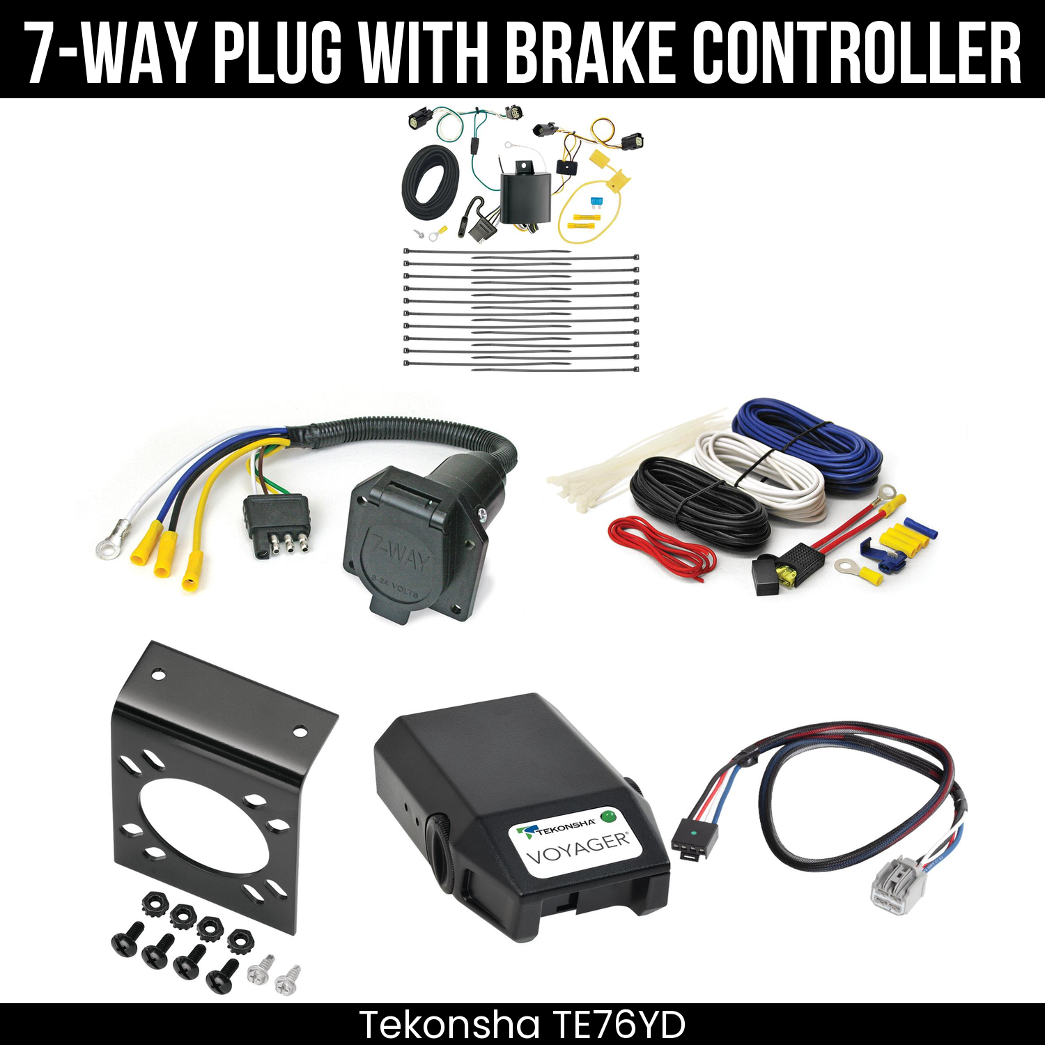 Trailer Wiring 7-Way Economy Plug w/ Bracket , Tekonsha Voyager Brake Control