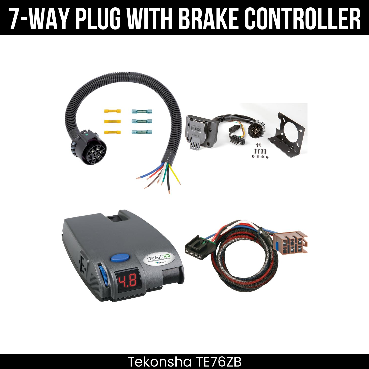 Trailer Wiring 7-Way Plug w/ Bracket , Tekonsha Primus IQ Brake Control