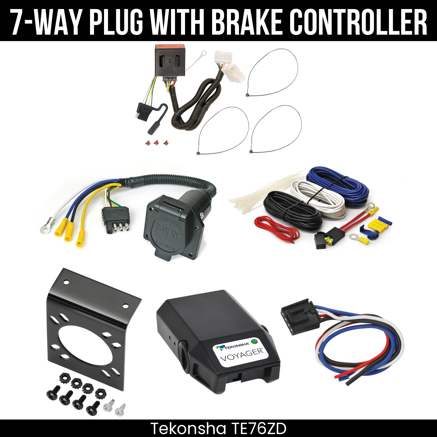 Trailer Wiring 7-Way Economy Plug w/ Bracket , Tekonsha Voyager Brake Control