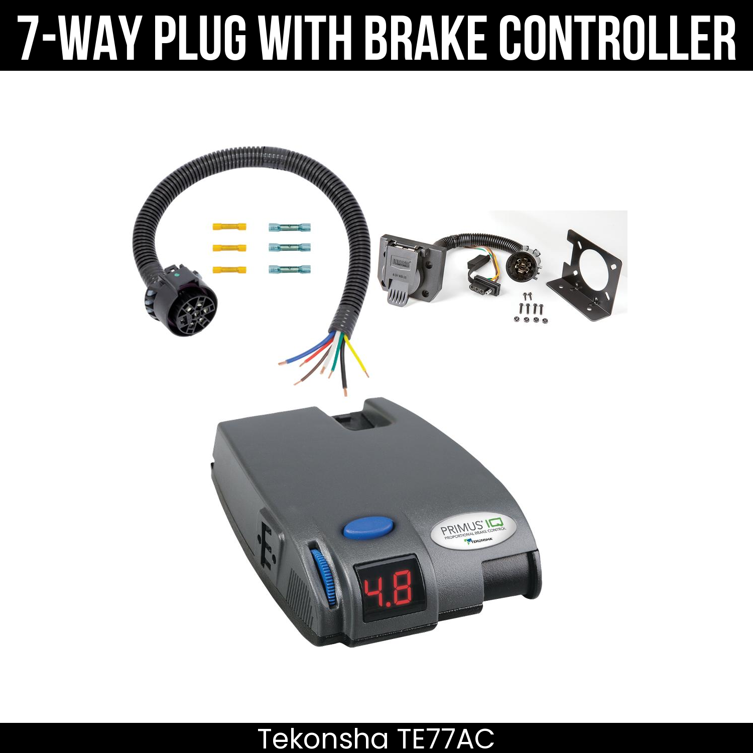 Trailer Wiring 7-Way Plug w/ Bracket , Tekonsha Primus IQ Brake Control