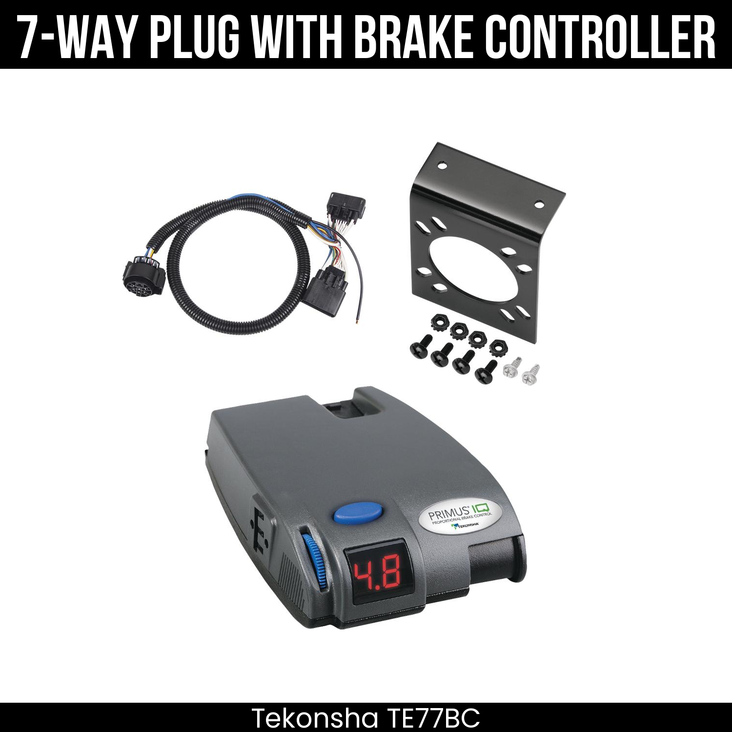 Trailer Wiring 7-Way Plug w/ Bracket , Tekonsha Primus IQ Brake Control
