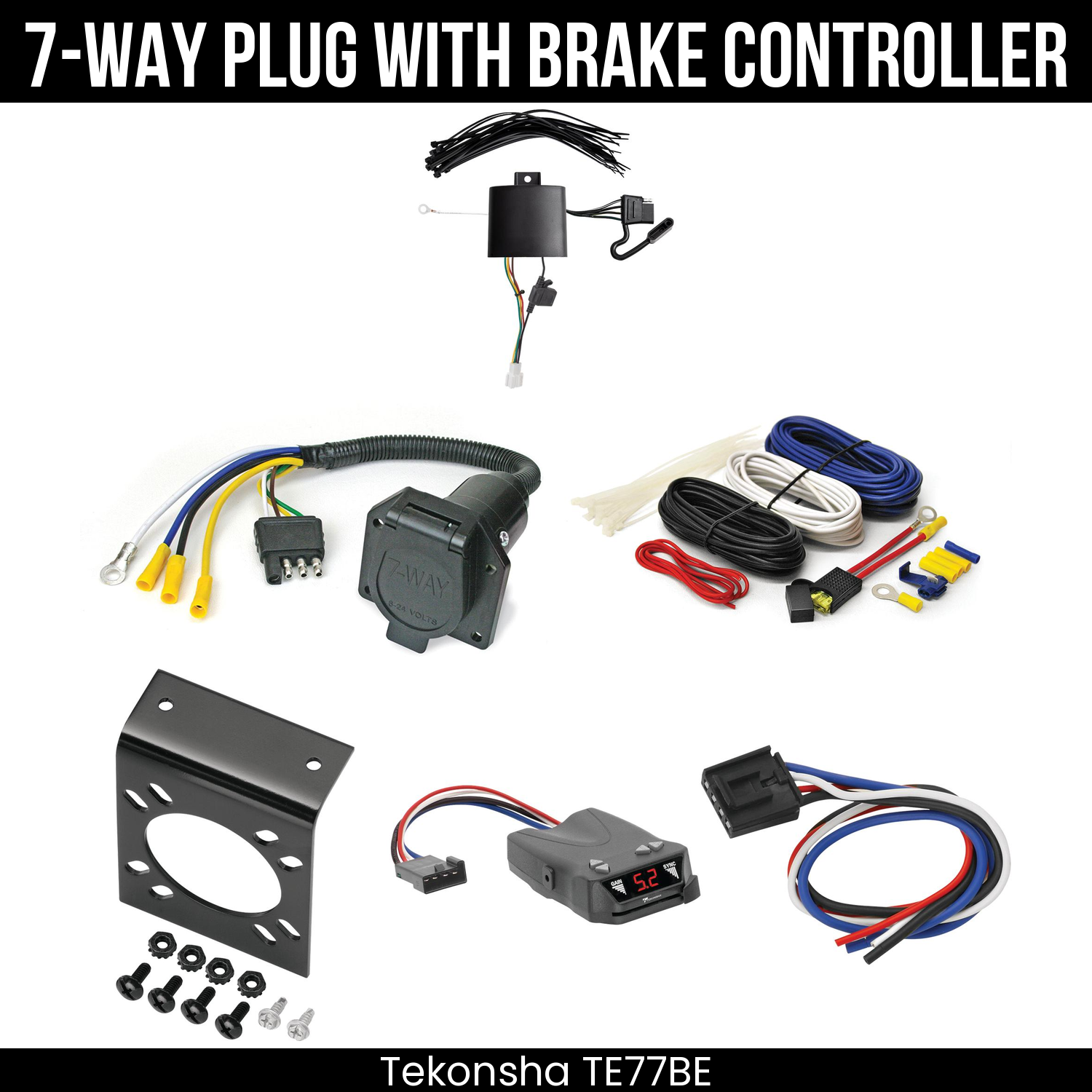 Trailer Wiring 7-Way Economy Plug w/ Bracket , Tekonsha Brakeman IV Brake Control