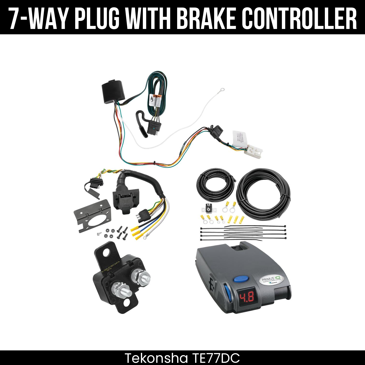 Trailer Wiring 7-Way Plug w/ Bracket , Tekonsha Primus IQ Brake Control