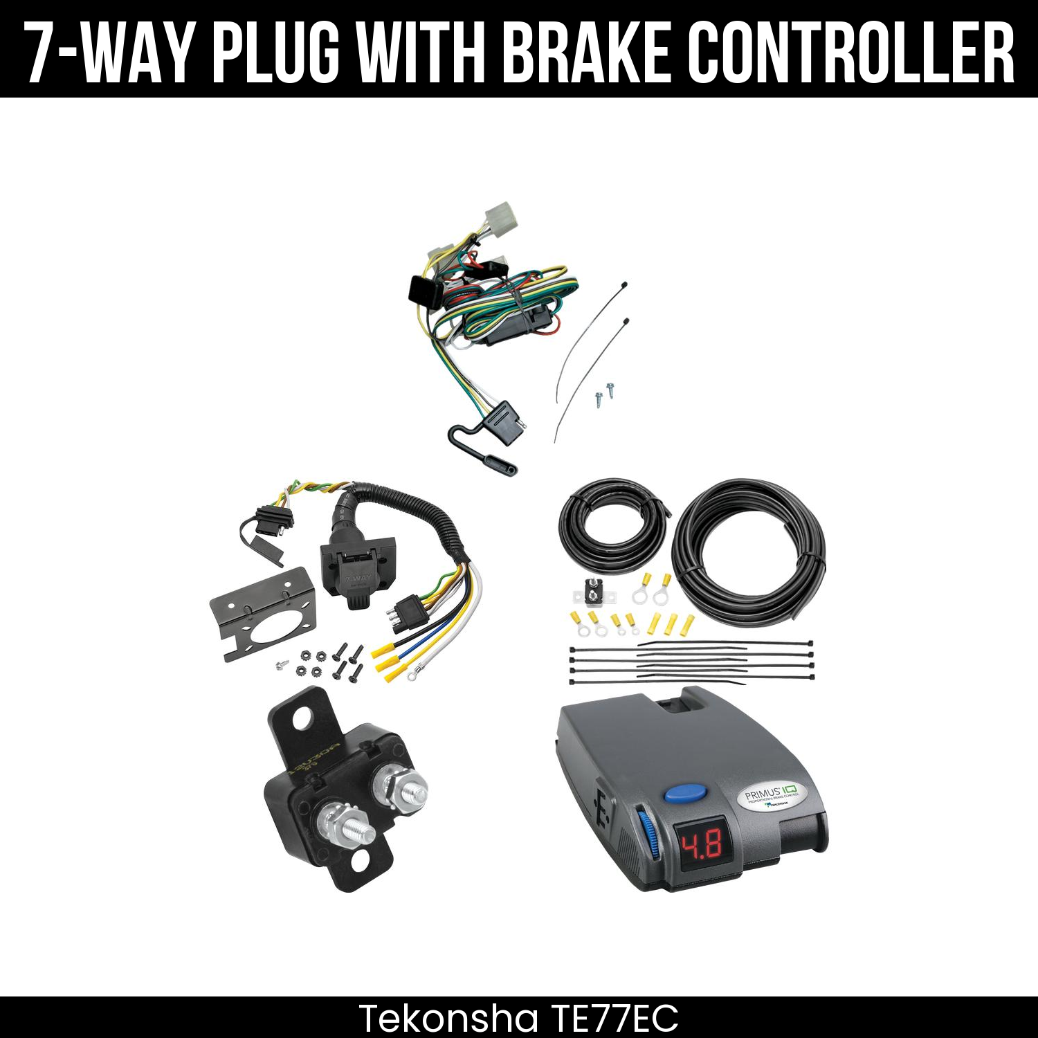 Trailer Wiring 7-Way Plug w/ Bracket , Tekonsha Primus IQ Brake Control