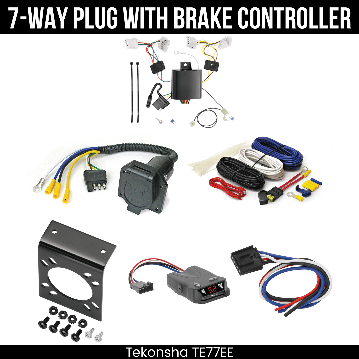 Trailer Wiring 7-Way Economy Plug w/ Bracket , Tekonsha Brakeman IV Brake Control