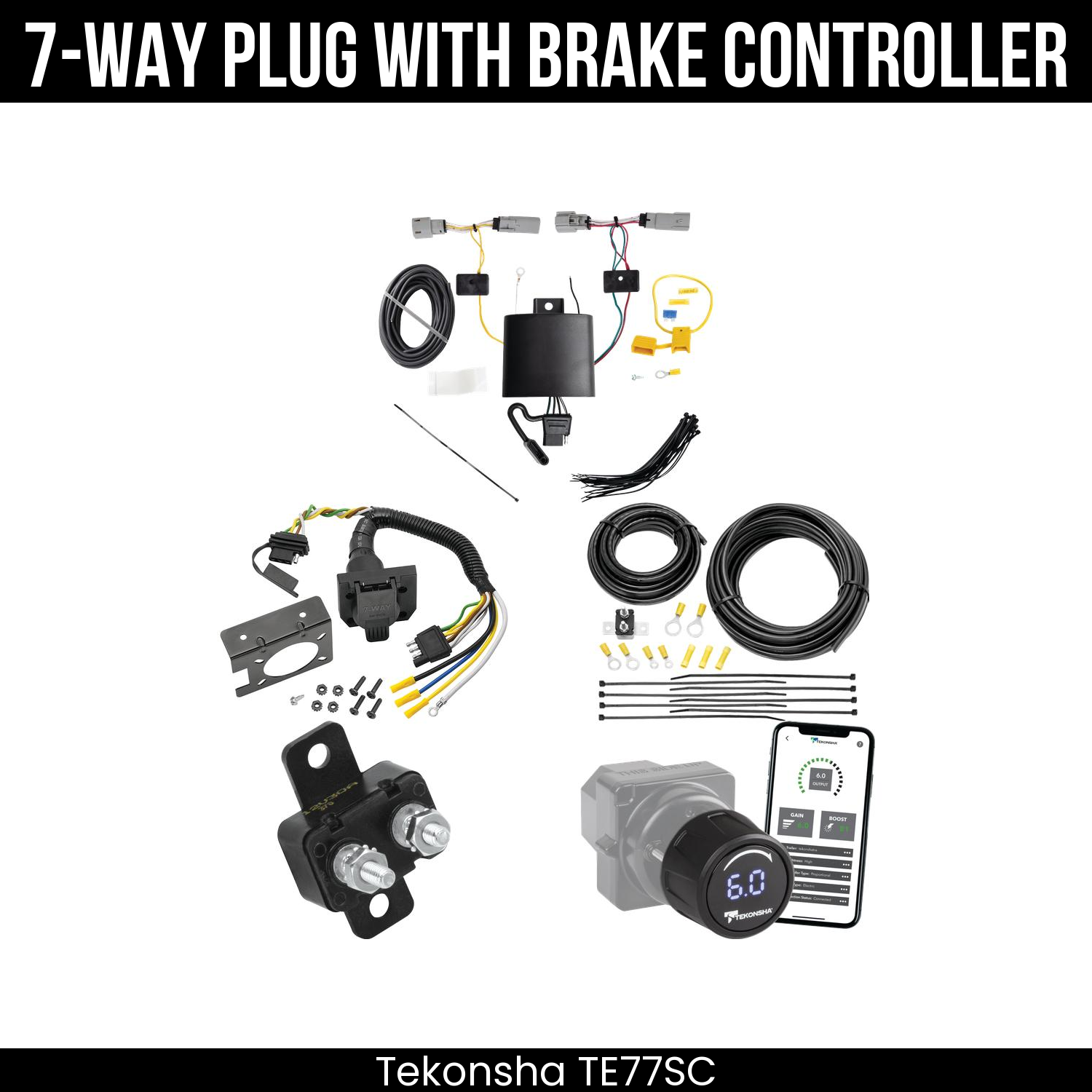 Trailer Wiring 7-Way Plug w/ Bracket , Tekonsha Prodigy iD Smart Brake Control