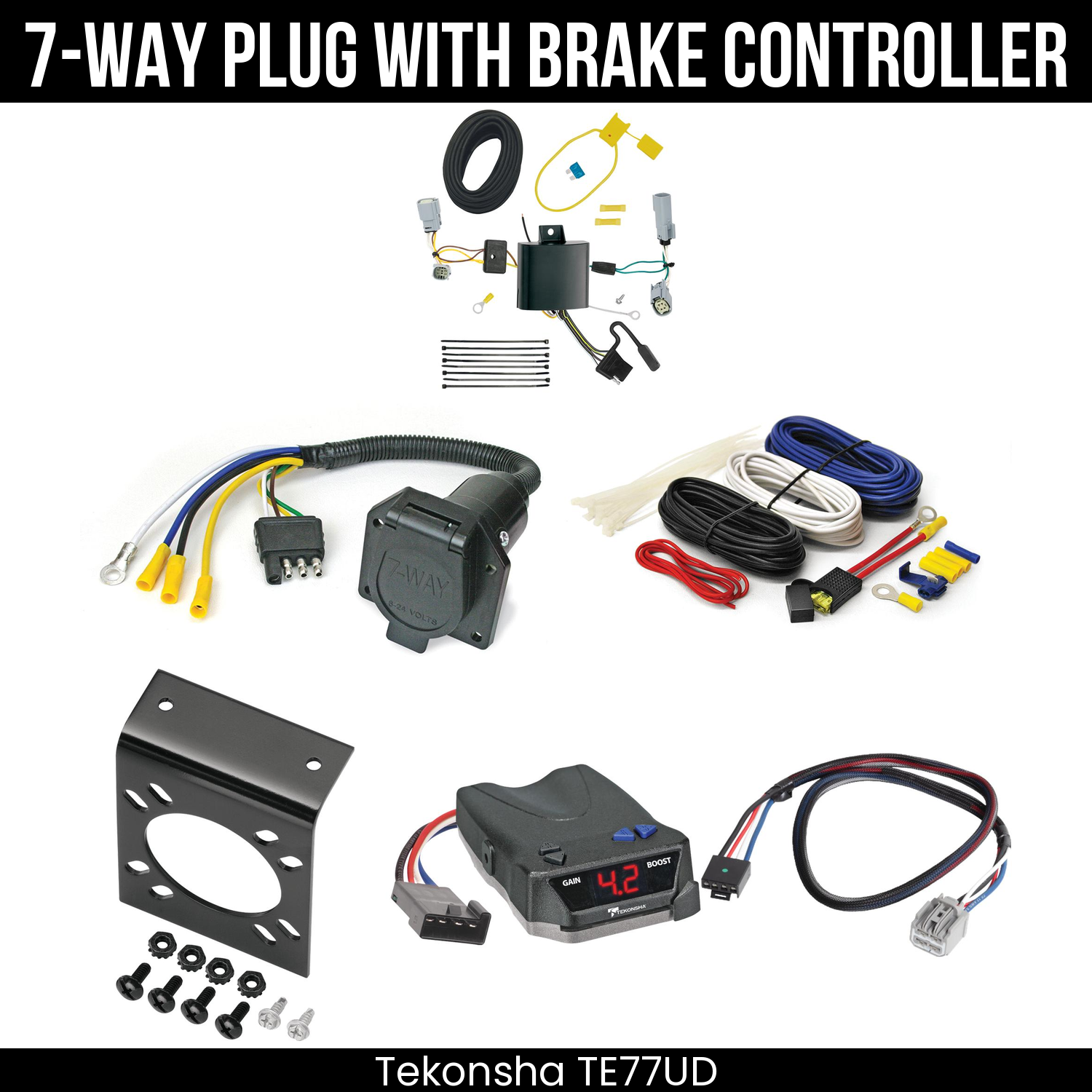 Trailer Wiring 7-Way Economy Plug w/ Bracket , Tekonsha Brake EVN Control