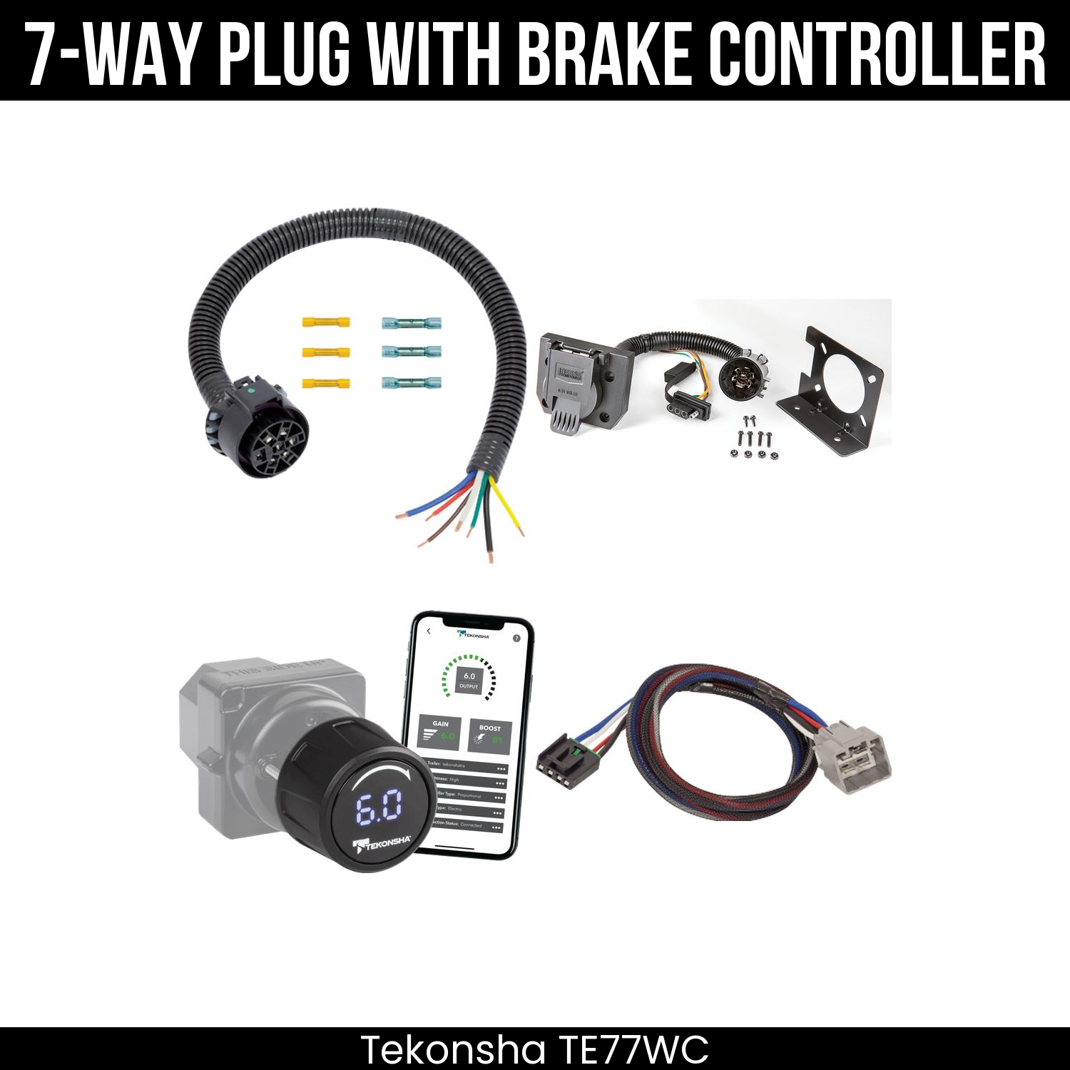 Trailer Wiring 7-Way Plug w/ Bracket , Tekonsha Prodigy iD Smart Brake Control
