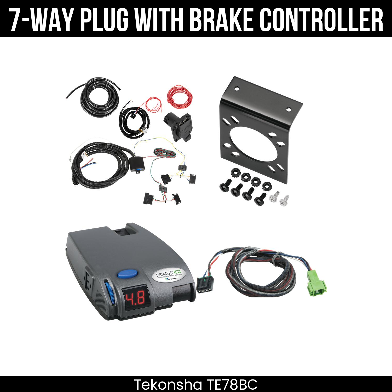 Trailer Wiring 7-Way Plug w/ Bracket , Tekonsha Primus IQ Brake Control