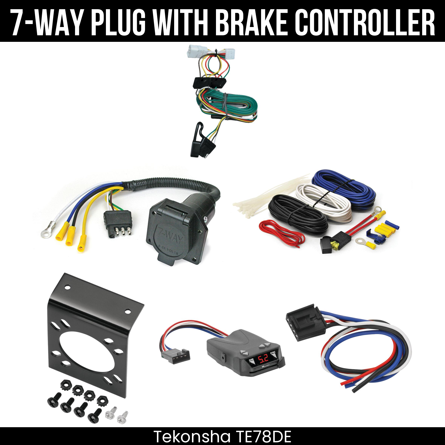 Trailer Wiring 7-Way Economy Plug w/ Bracket , Tekonsha Brakeman IV Brake Control