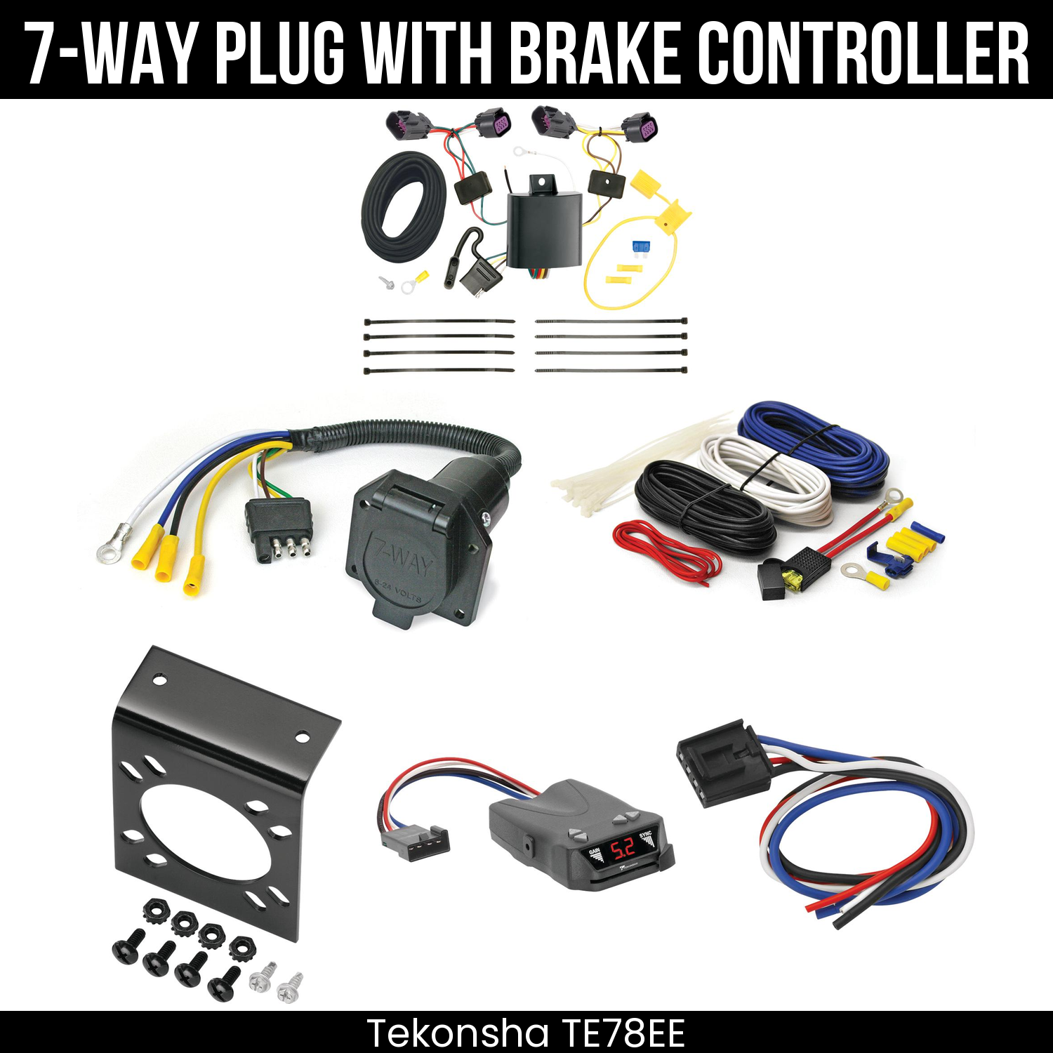 Trailer Wiring 7-Way Economy Plug w/ Bracket , Tekonsha Brakeman IV Brake Control