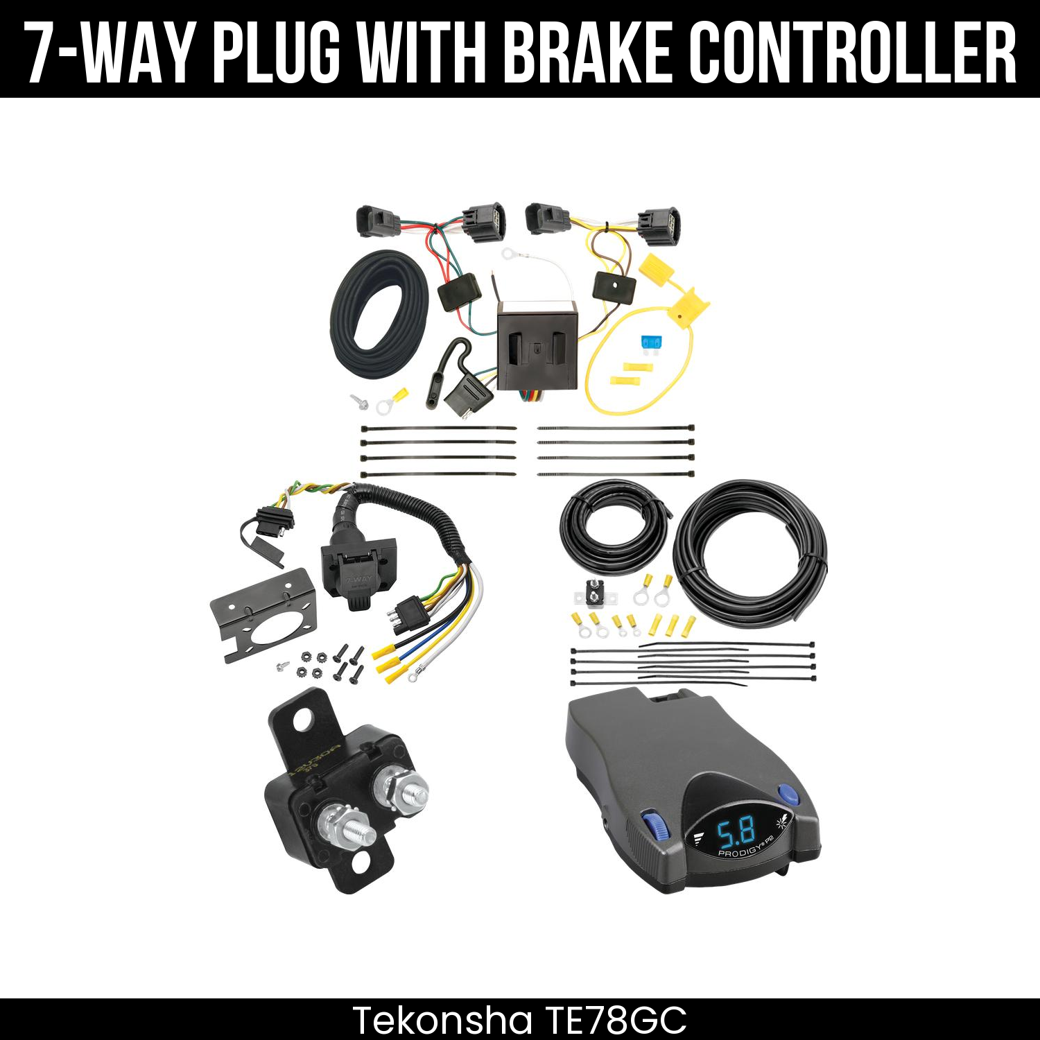 Trailer Wiring 7-Way Plug w/ Bracket , Tekonsha Prodigy P2 Brake Control