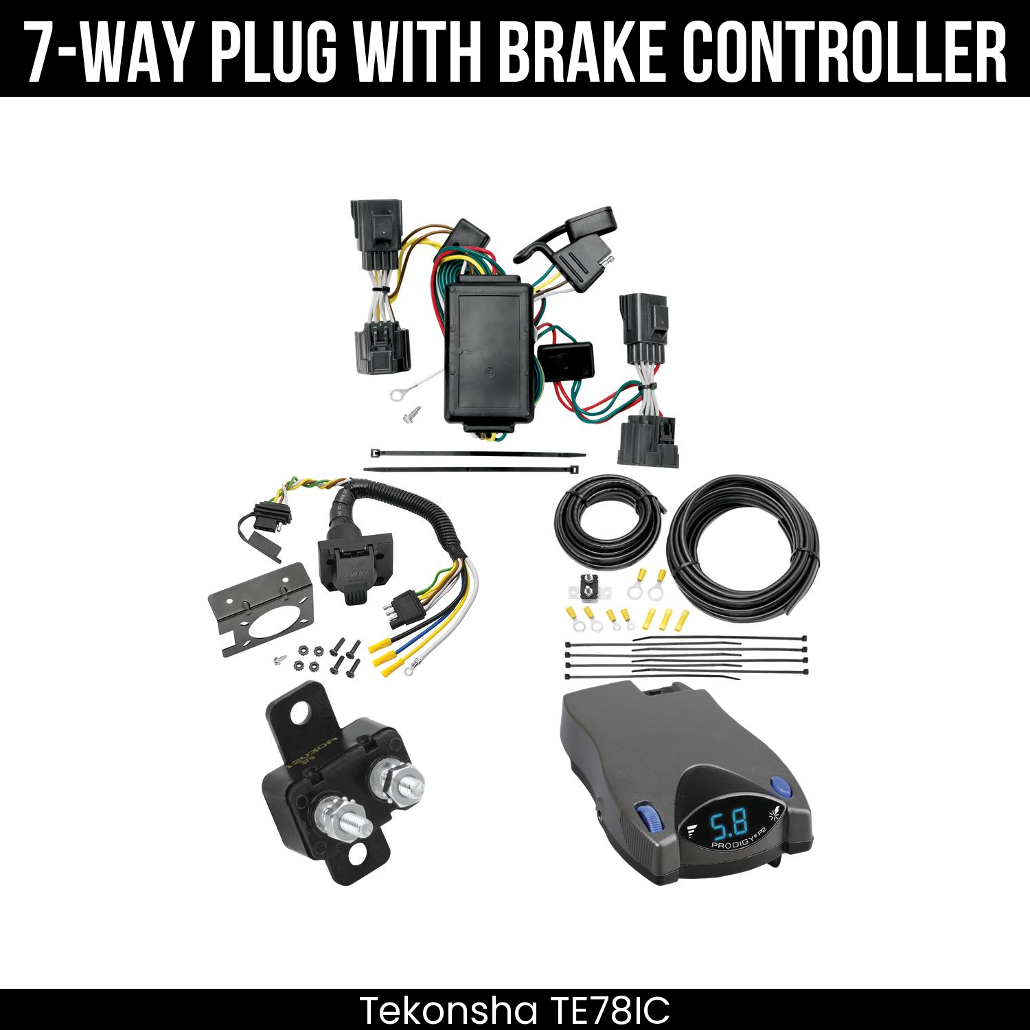 Trailer Wiring 7-Way Plug w/ Bracket , Tekonsha Prodigy P2 Brake Control