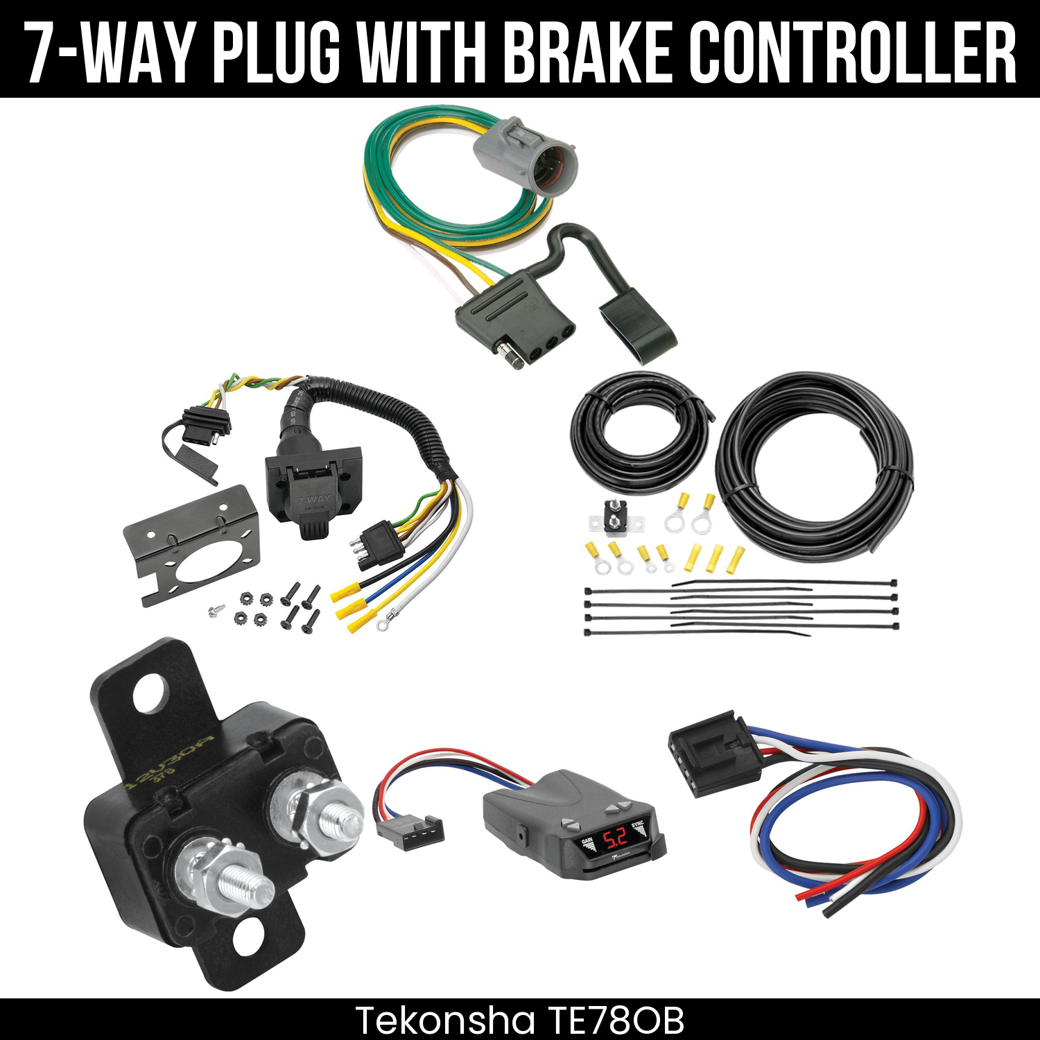 Trailer Wiring 7-Way Plug w/ Bracket , Tekonsha Brakeman IV Brake Control