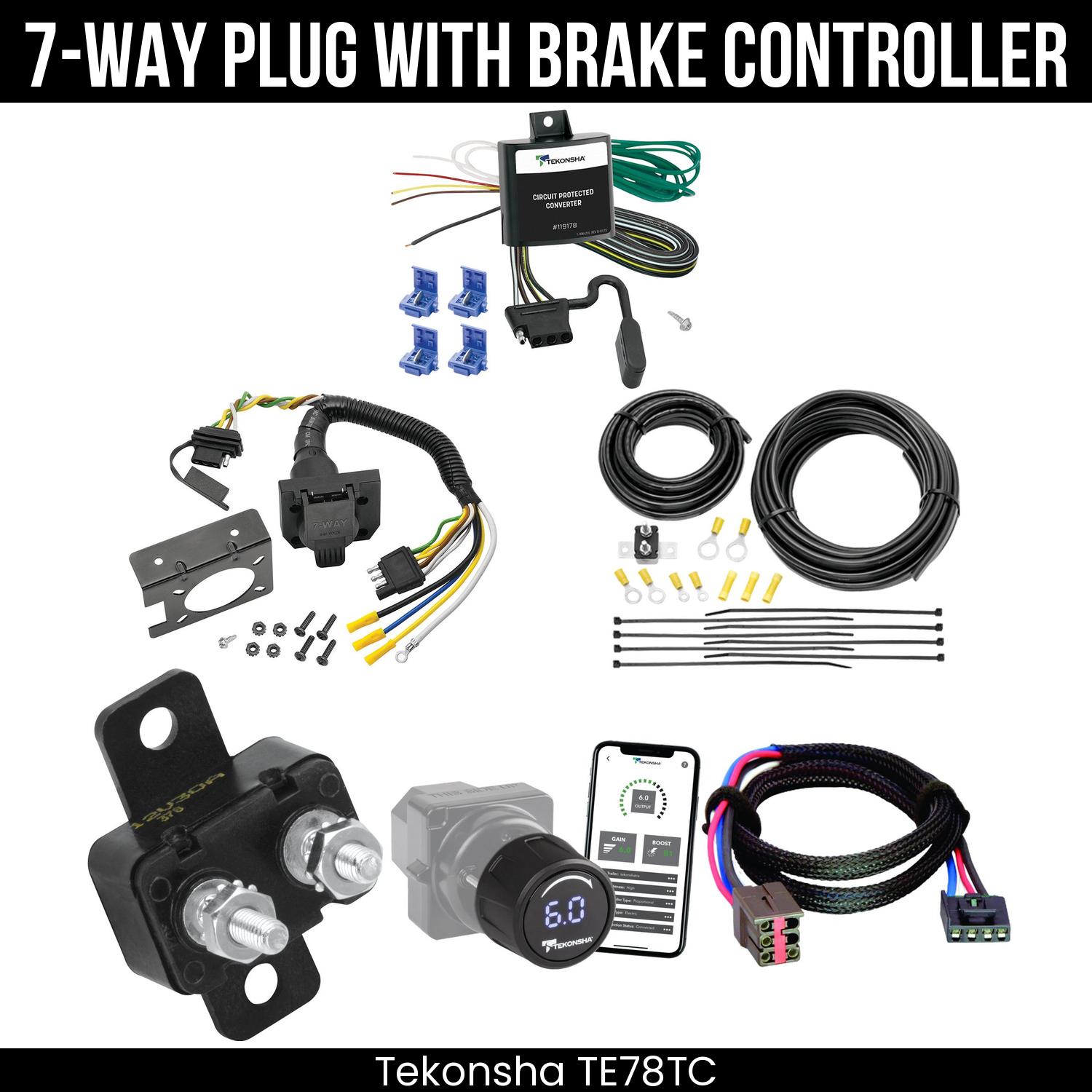 Trailer Wiring 7-Way Plug w/ Bracket , Tekonsha Prodigy iD Smart Brake Control