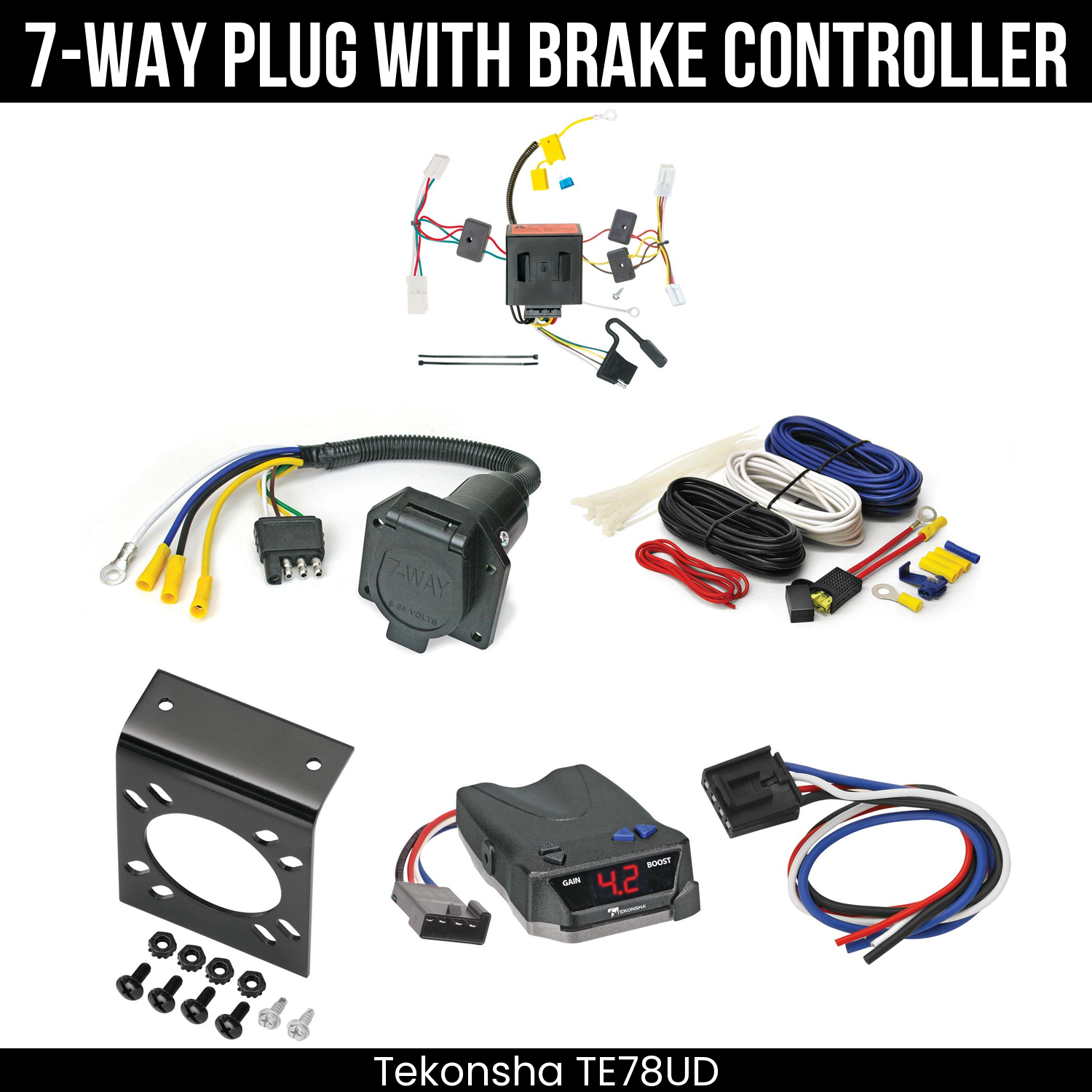 Trailer Wiring 7-Way Economy Plug w/ Bracket , Tekonsha Brake EVN Control