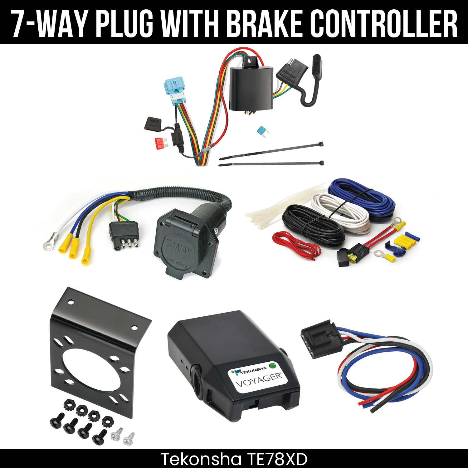 Trailer Wiring 7-Way Economy Plug w/ Bracket , Tekonsha Voyager Brake Control