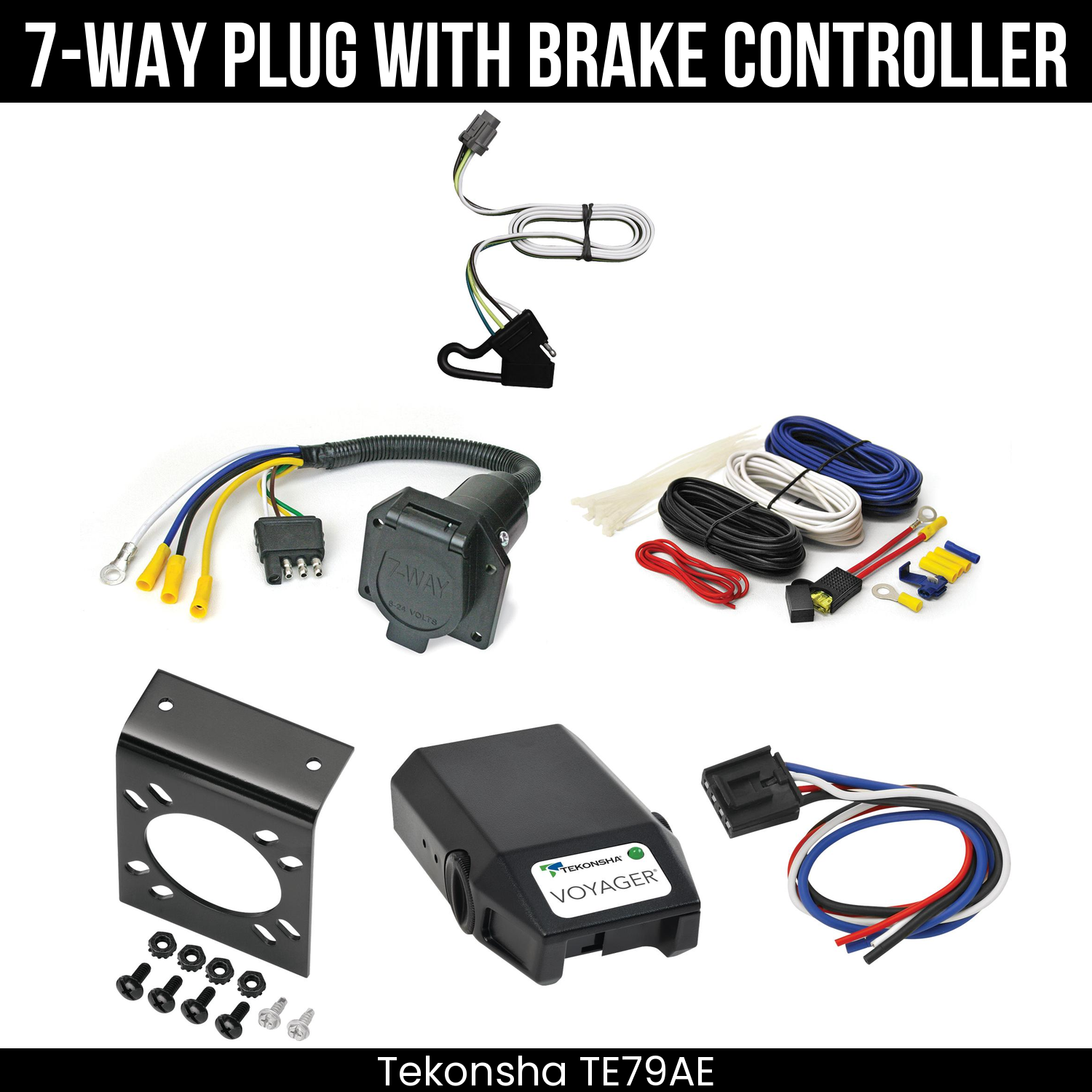 Trailer Wiring 7-Way Economy Plug w/ Bracket , Tekonsha Voyager Brake Control