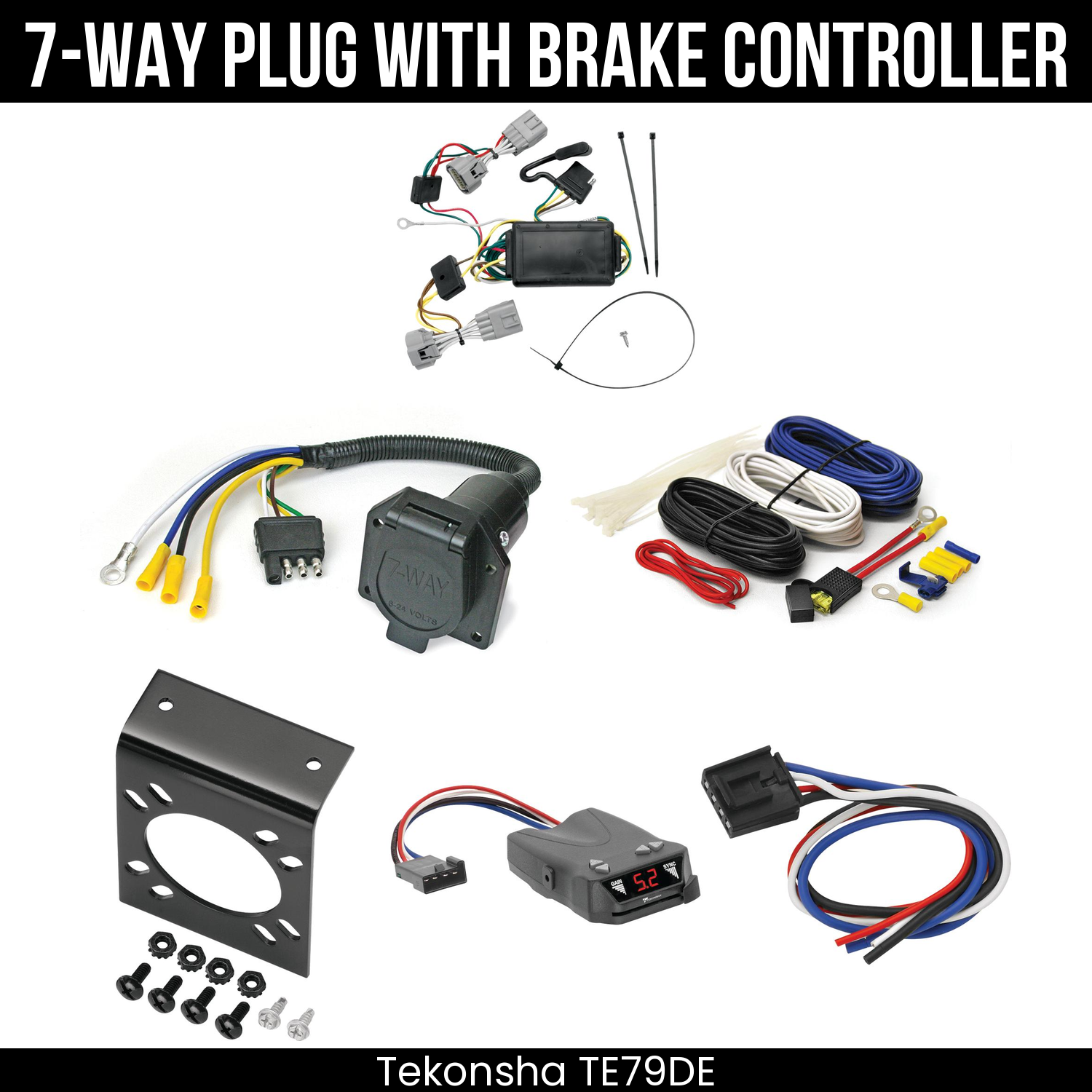 Trailer Wiring 7-Way Economy Plug w/ Bracket , Tekonsha Brakeman IV Brake Control