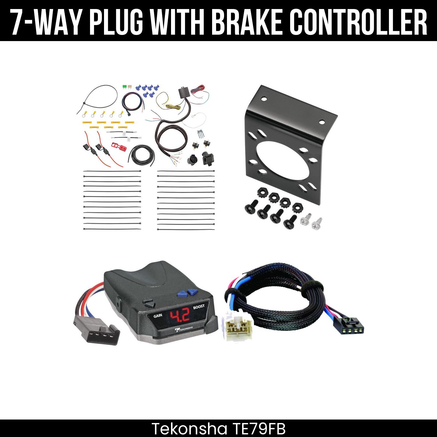 Trailer Wiring 7-Way Plug w/ Bracket , Tekonsha Brake EVN Control