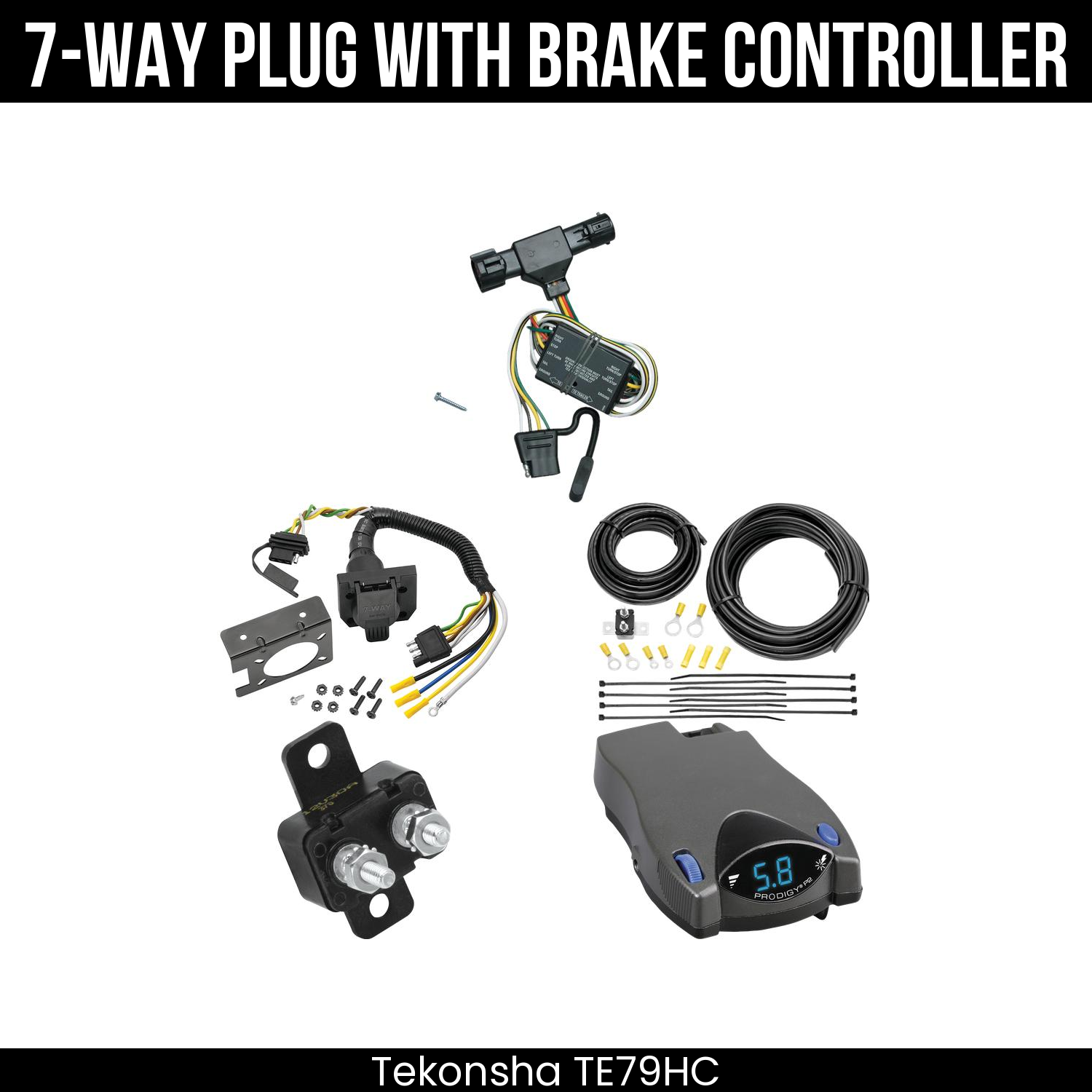 Trailer Wiring 7-Way Plug w/ Bracket , Tekonsha Prodigy P2 Brake Control