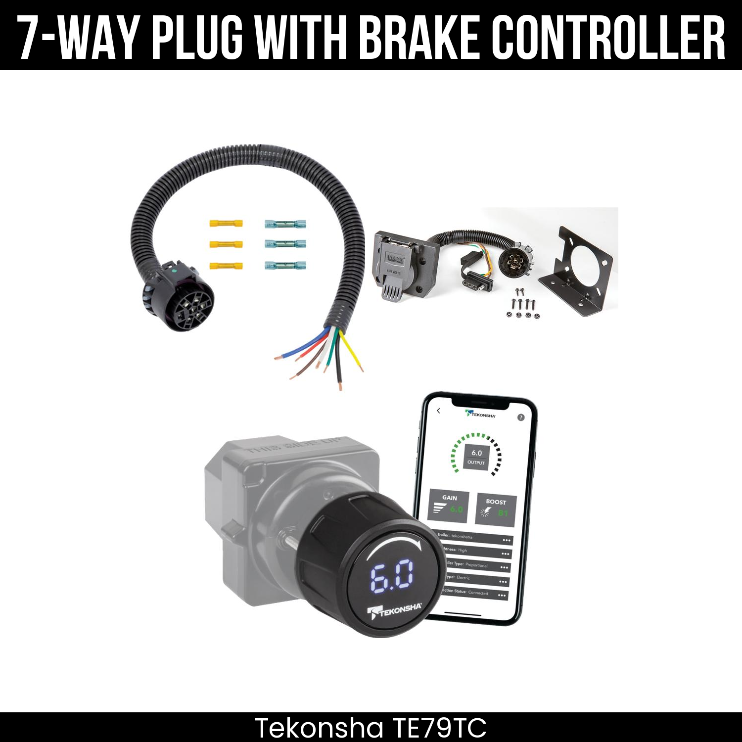 Trailer Wiring 7-Way Plug w/ Bracket , Tekonsha Prodigy iD Smart Brake Control