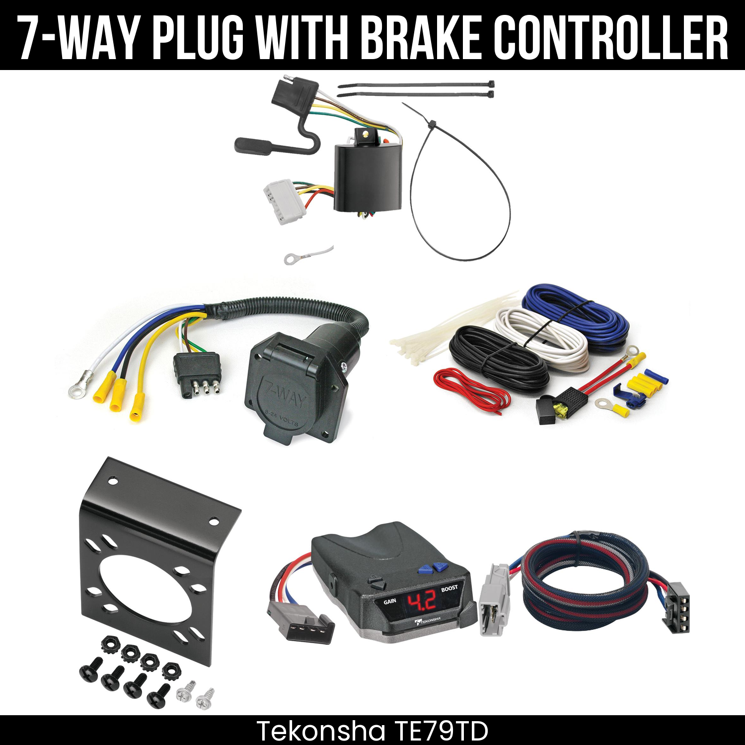 Trailer Wiring 7-Way Economy Plug w/ Bracket , Tekonsha Brake EVN Control