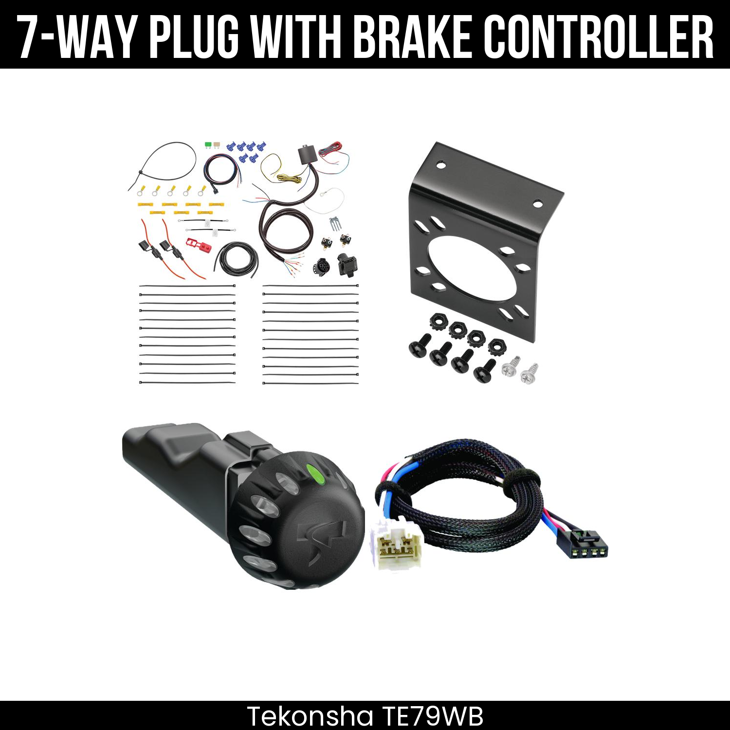 Trailer Wiring 7-Way Plug w/ Bracket , Tekonsha Voyager iD Smart Brake Control