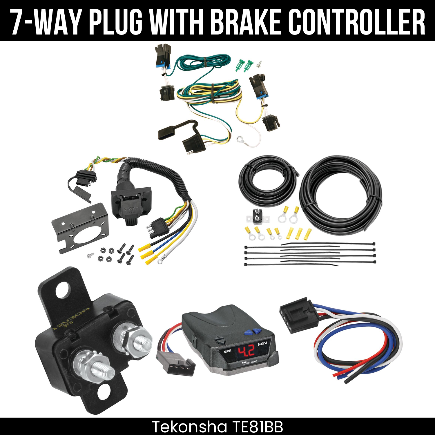 Trailer Wiring 7-Way Plug w/ Bracket , Tekonsha Brake EVN Control