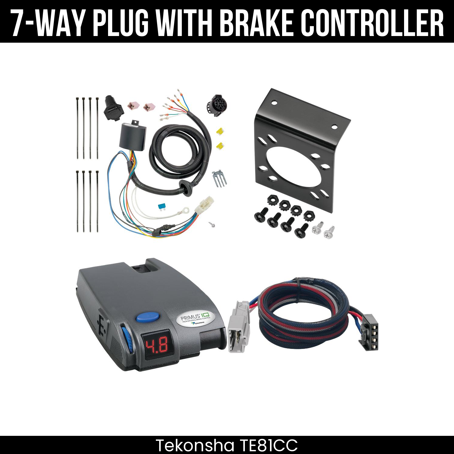 Trailer Wiring 7-Way Plug w/ Bracket , Tekonsha Primus IQ Brake Control