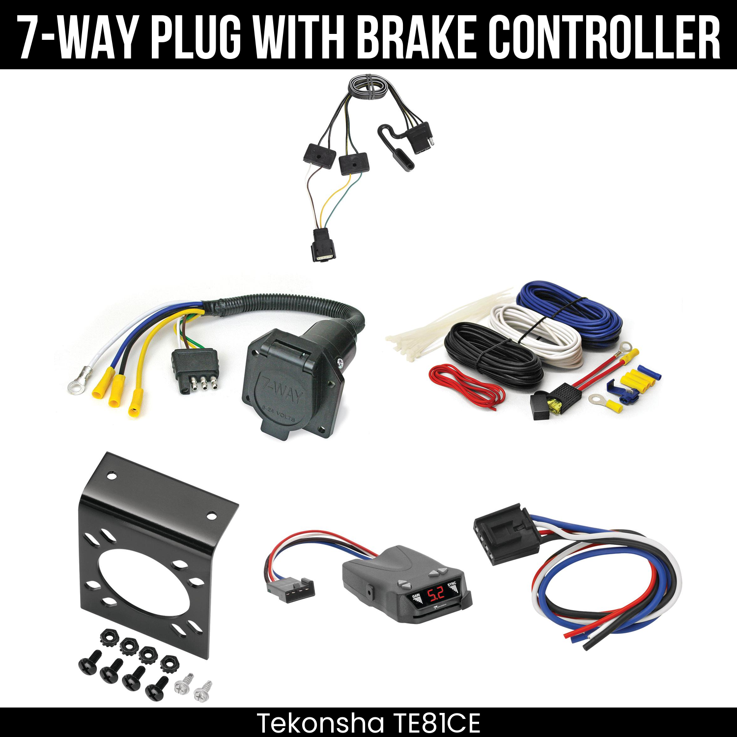 Trailer Wiring 7-Way Economy Plug w/ Bracket , Tekonsha Brakeman IV Brake Control