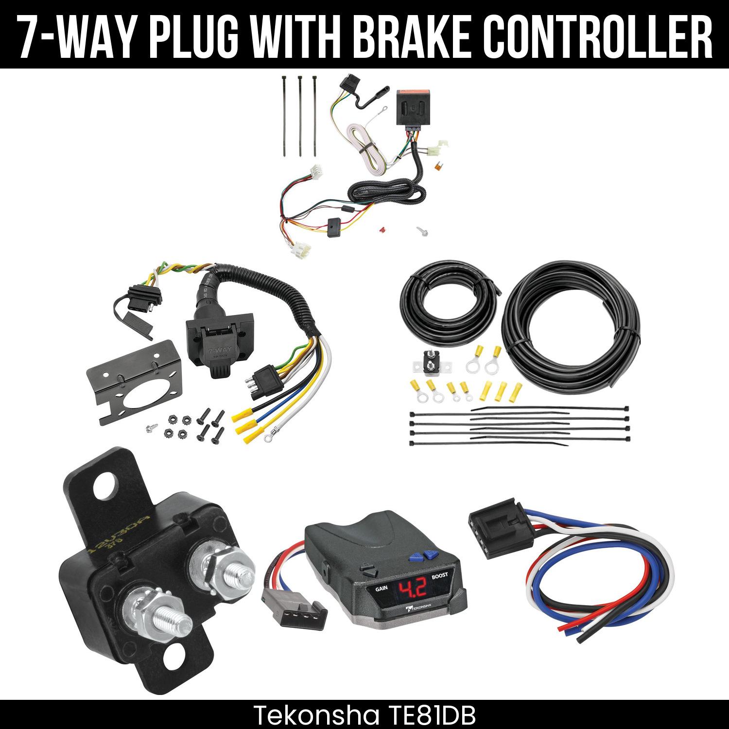 Trailer Wiring 7-Way Plug w/ Bracket , Tekonsha Brake EVN Control