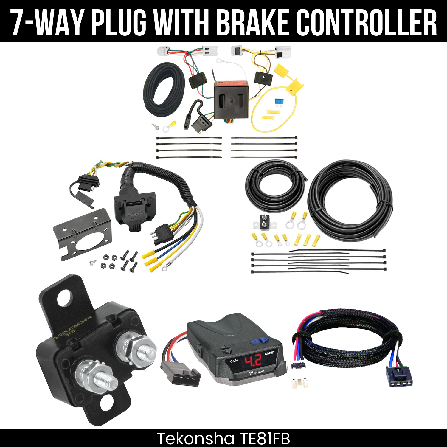 Trailer Wiring 7-Way Plug w/ Bracket , Tekonsha Brake EVN Control