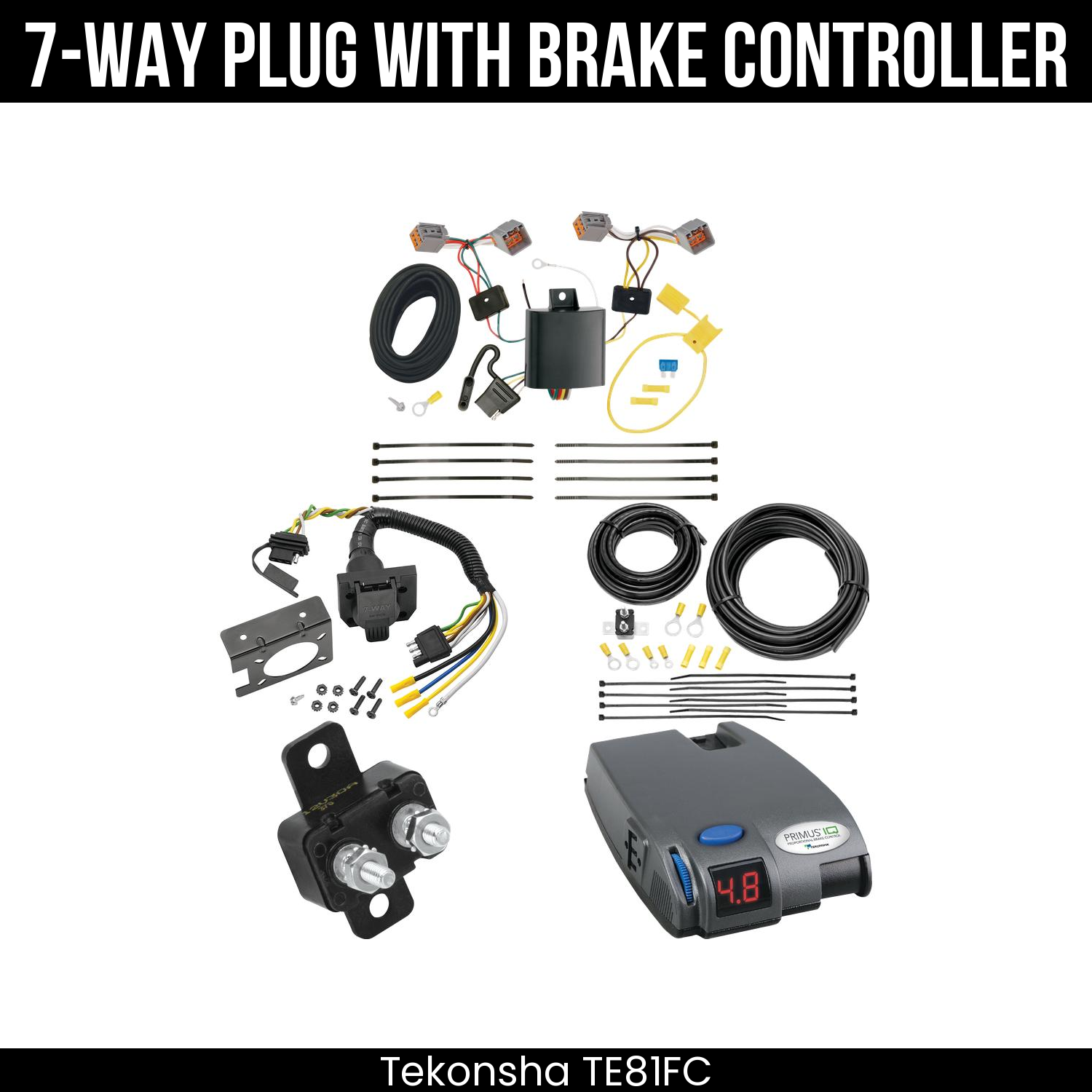 Trailer Wiring 7-Way Plug w/ Bracket , Tekonsha Primus IQ Brake Control