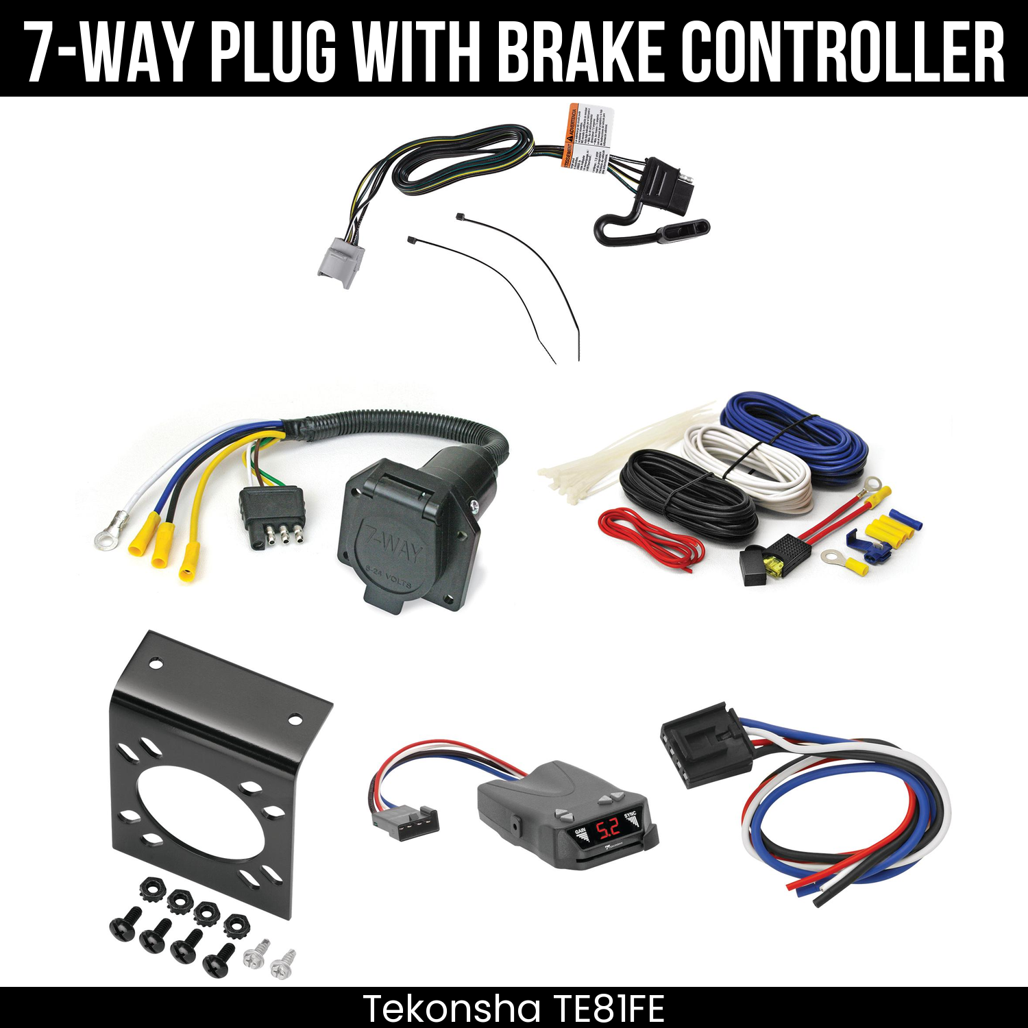 Trailer Wiring 7-Way Economy Plug w/ Bracket , Tekonsha Brakeman IV Brake Control