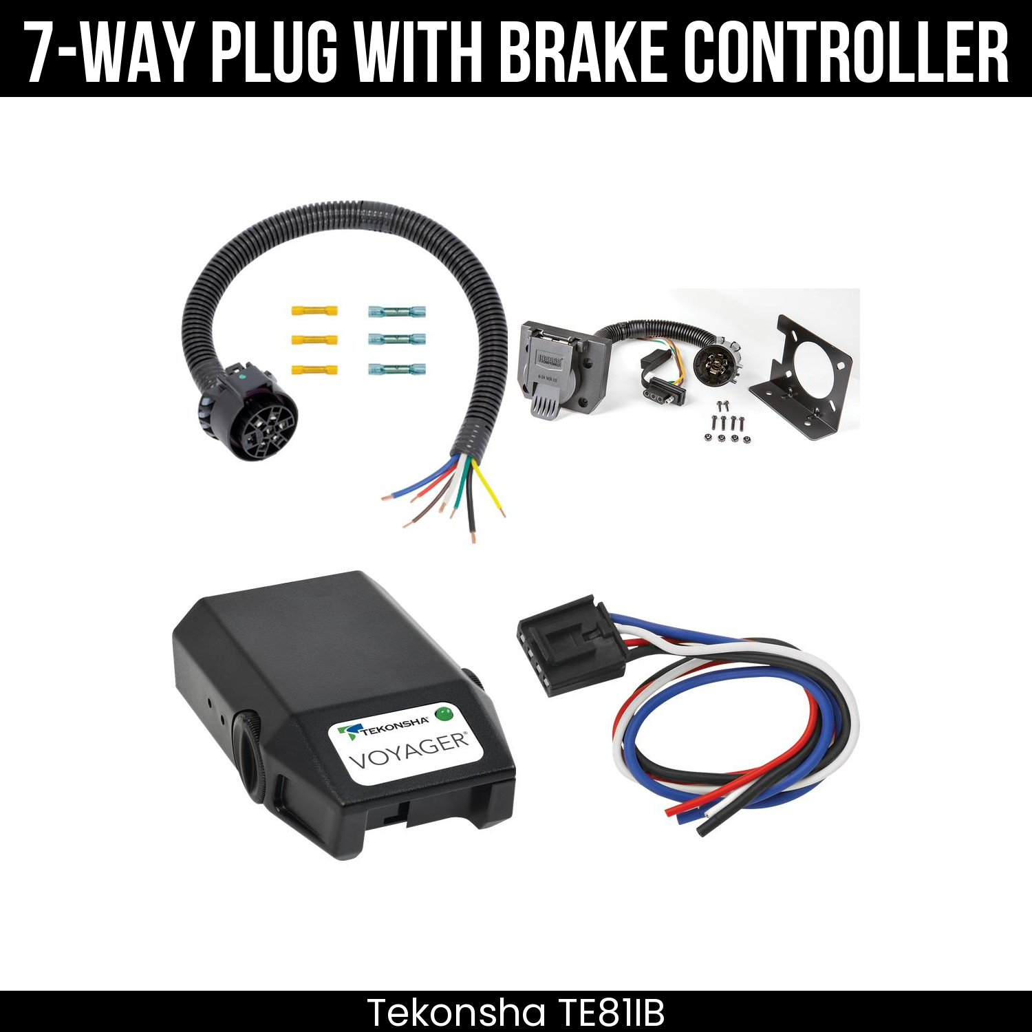 Trailer Wiring 7-Way Plug w/ Bracket , Tekonsha Voyager Brake Control